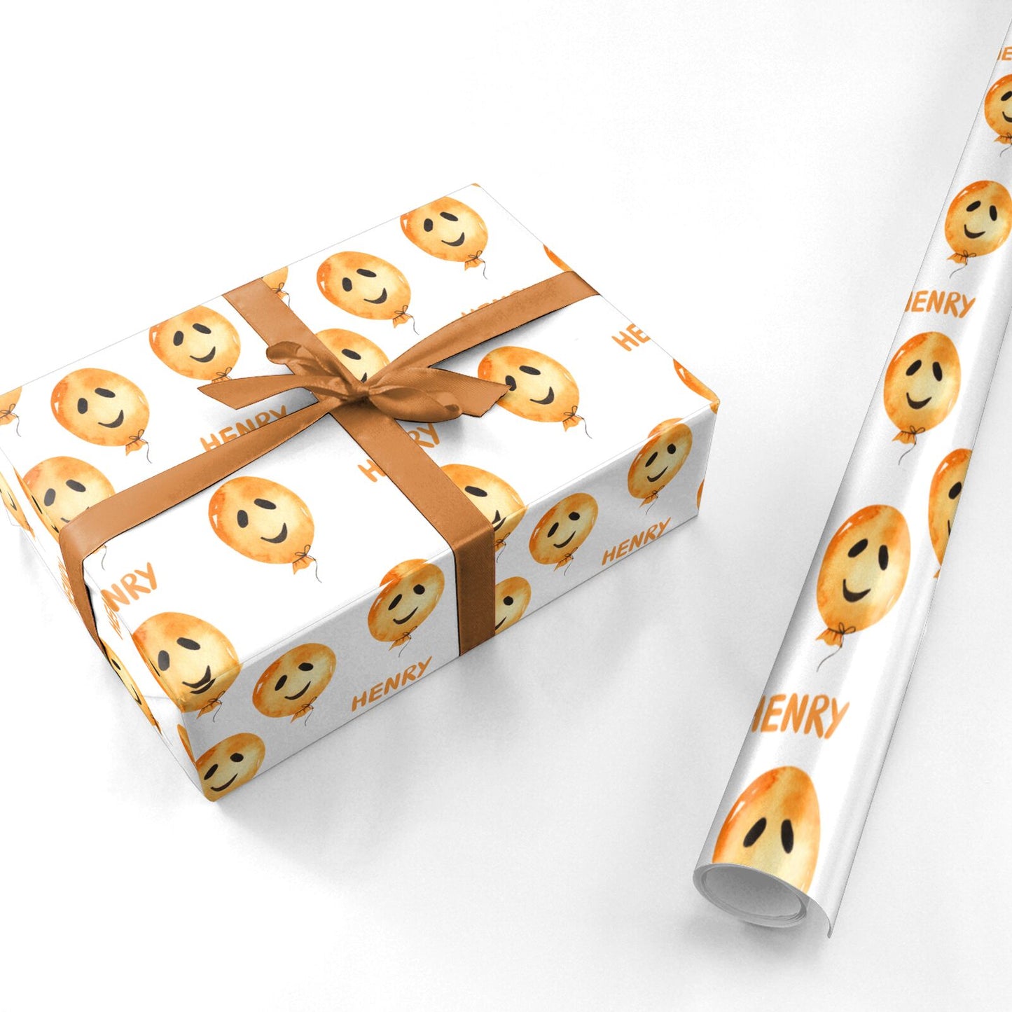 Orange Halloween Balloon Face Personalised Wrapping Paper