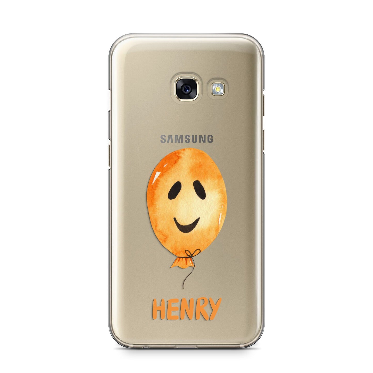 Orange Halloween Balloon Face Samsung Galaxy A3 2017 Case on gold phone
