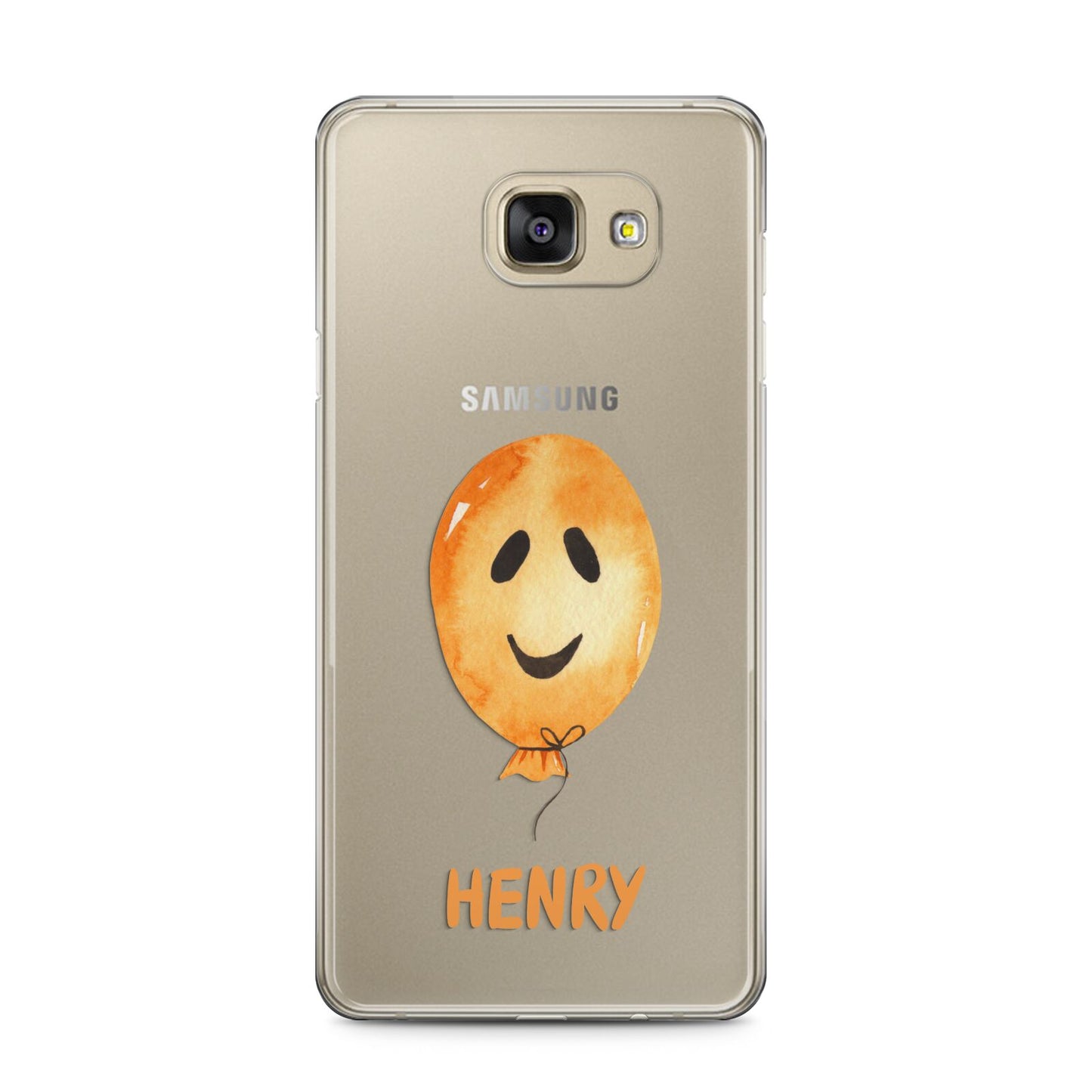 Orange Halloween Balloon Face Samsung Galaxy A5 2016 Case on gold phone