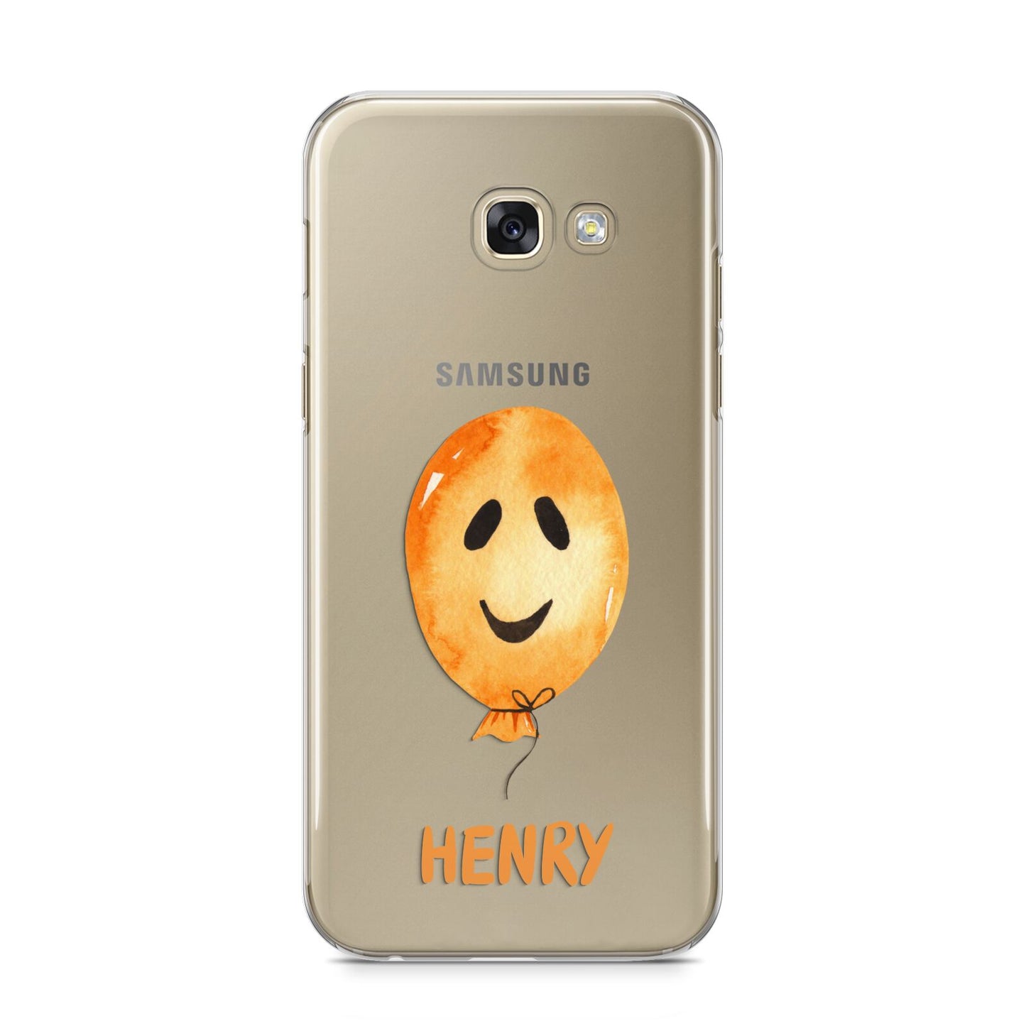 Orange Halloween Balloon Face Samsung Galaxy A5 2017 Case on gold phone