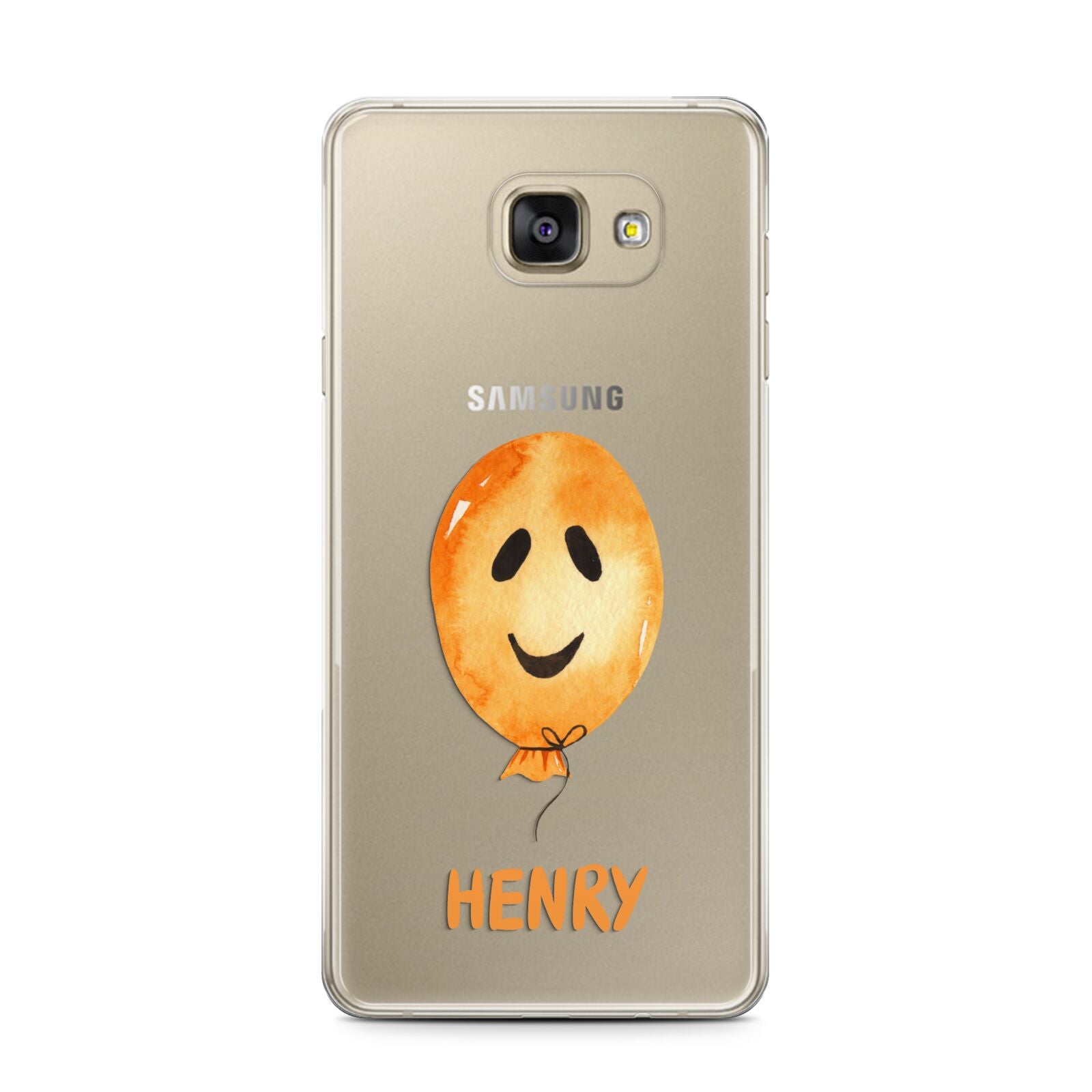 Orange Halloween Balloon Face Samsung Galaxy A7 2016 Case on gold phone