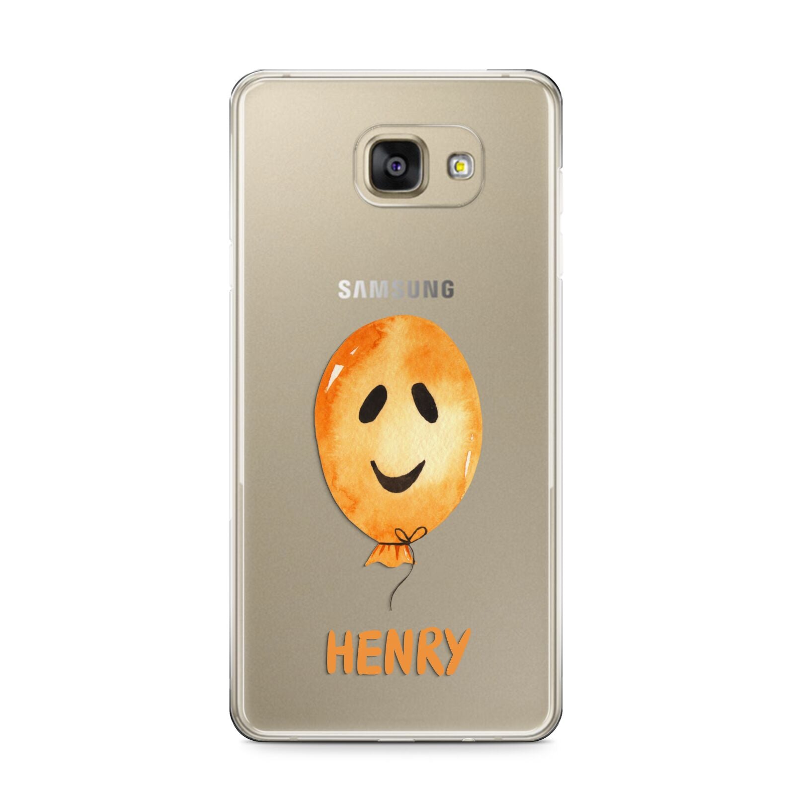 Orange Halloween Balloon Face Samsung Galaxy A9 2016 Case on gold phone