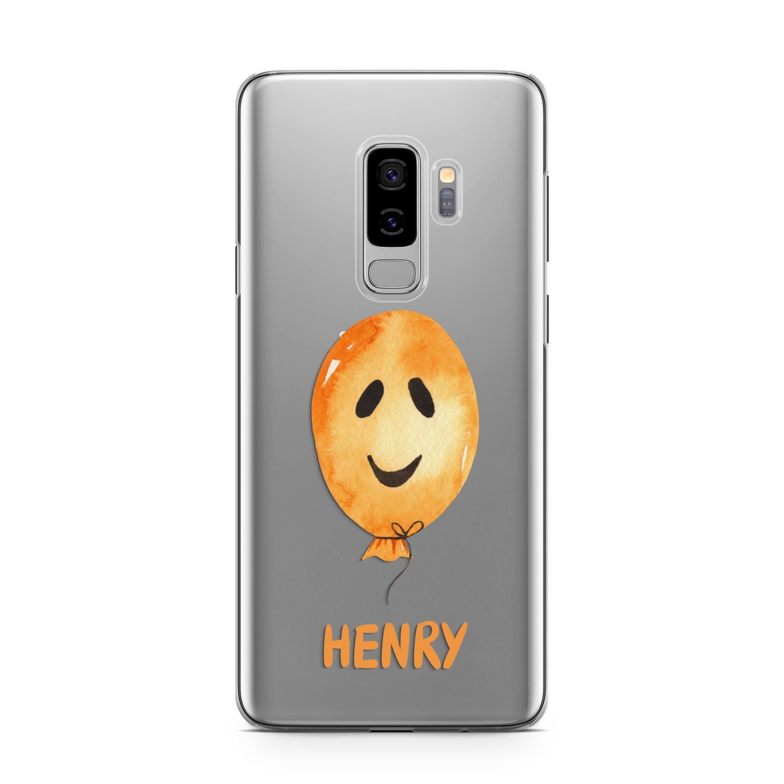 Orange Halloween Balloon Face Samsung Galaxy S9 Plus Case on Silver phone
