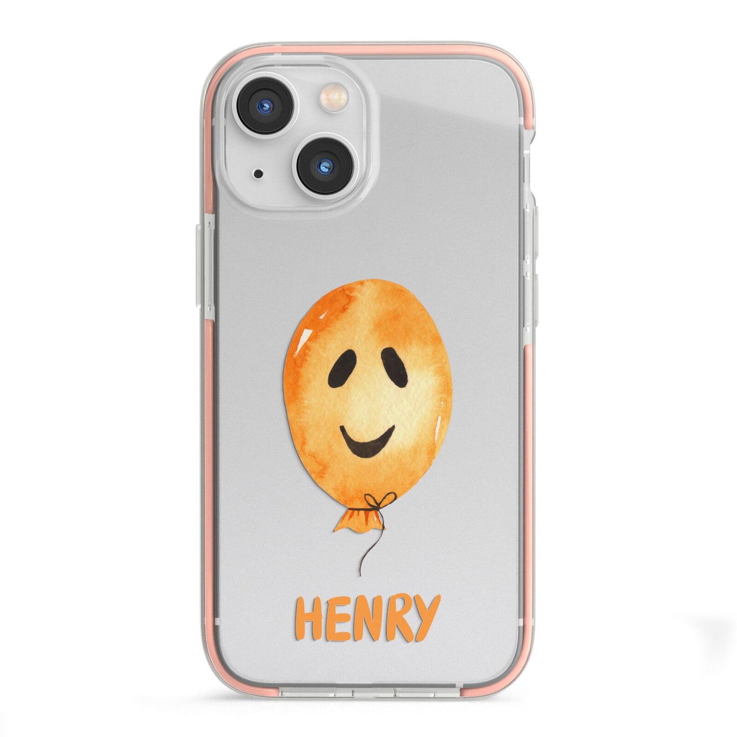 Orange Halloween Balloon Face iPhone 13 Mini TPU Impact Case with Pink Edges