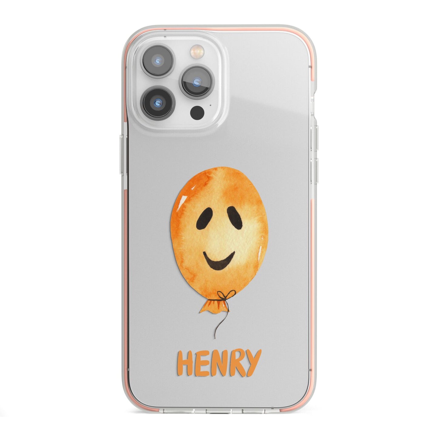 Orange Halloween Balloon Face iPhone 13 Pro Max TPU Impact Case with Pink Edges