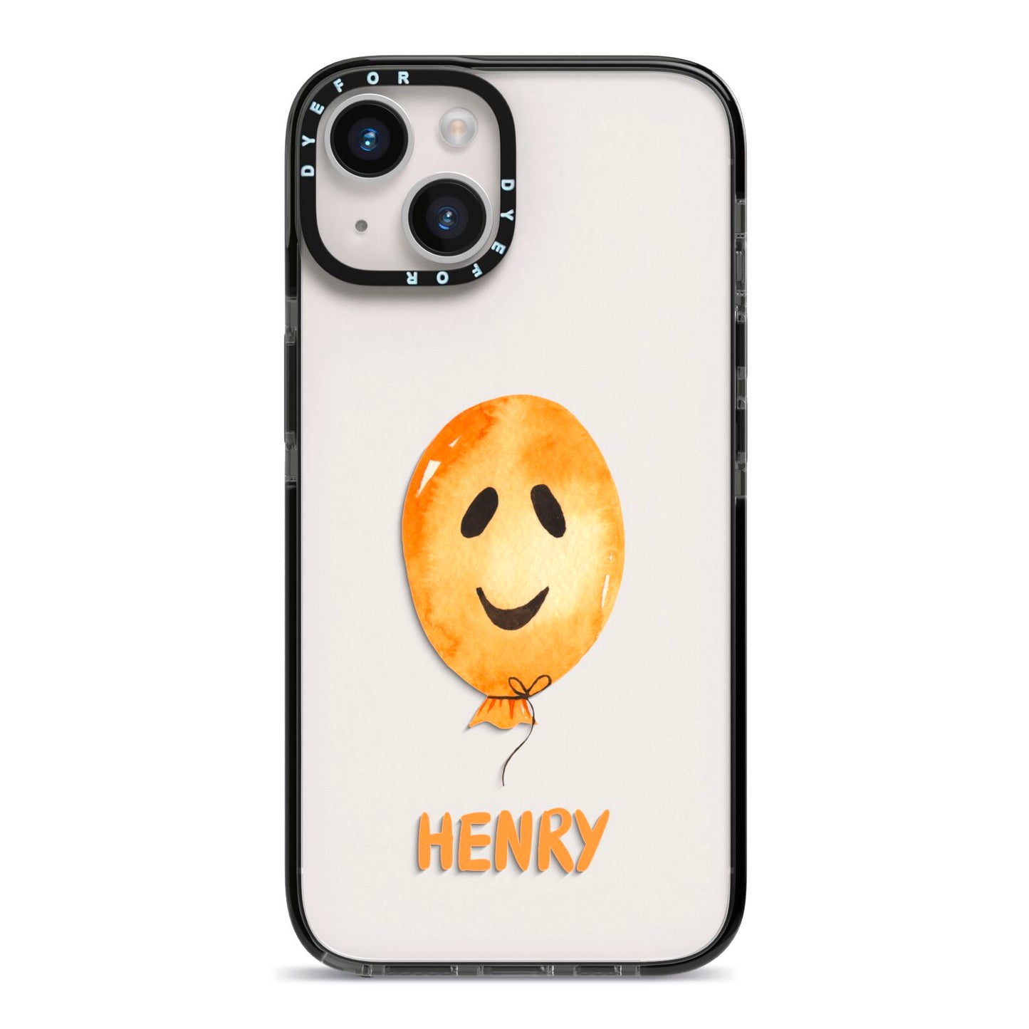 Orange Halloween Balloon Face iPhone 14 Black Impact Case on Silver phone