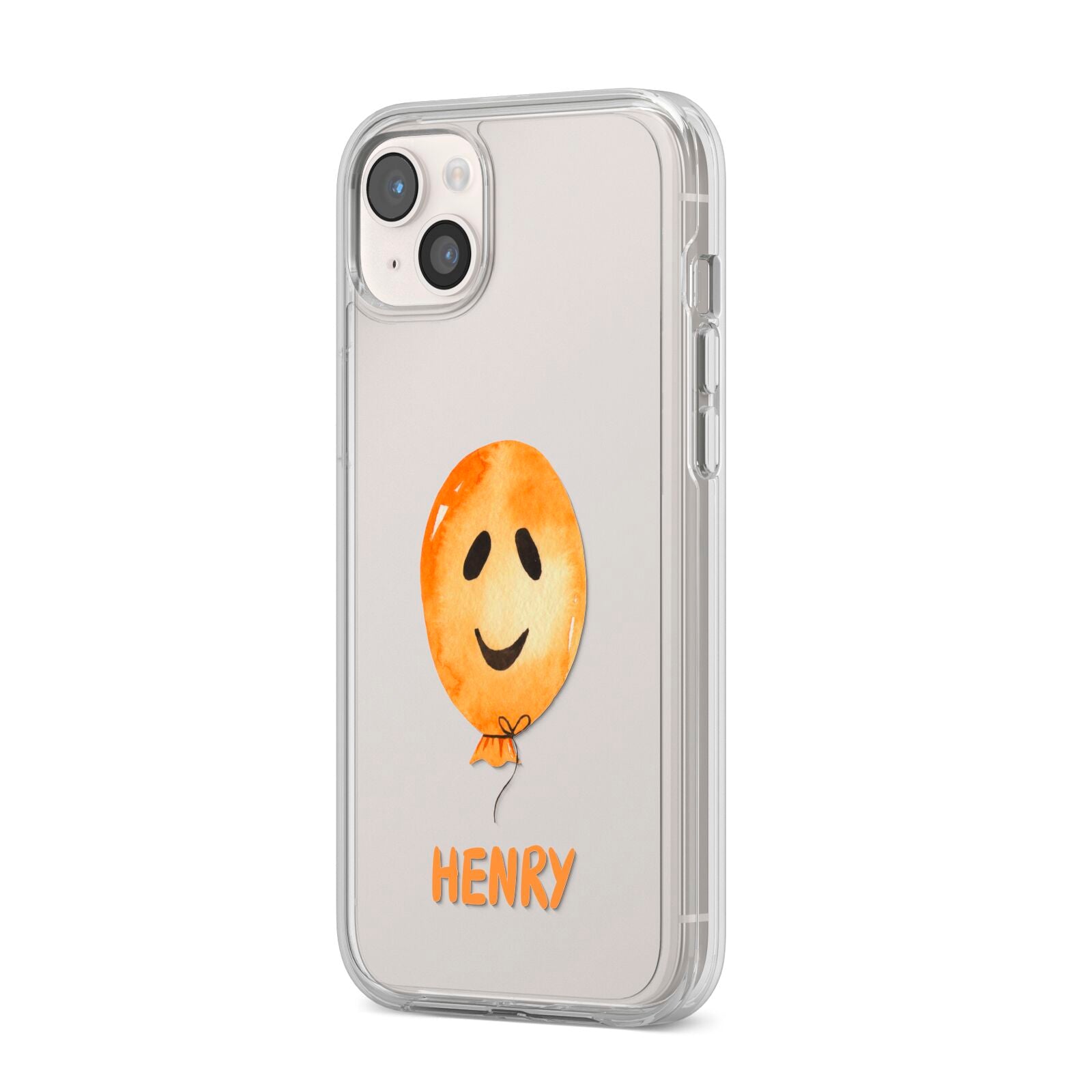 Orange Halloween Balloon Face iPhone 14 Plus Clear Tough Case Starlight Angled Image