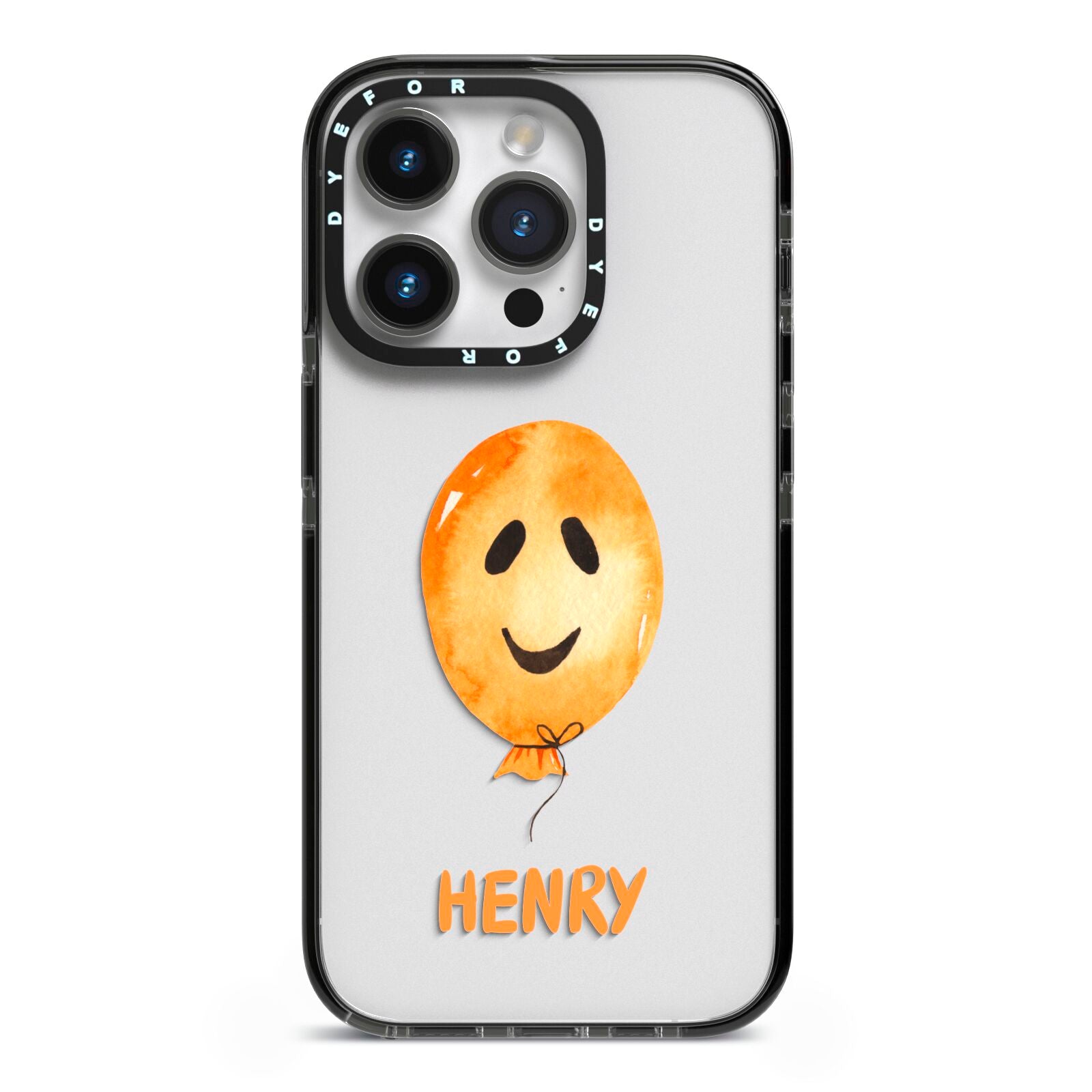 Orange Halloween Balloon Face iPhone 14 Pro Black Impact Case on Silver phone