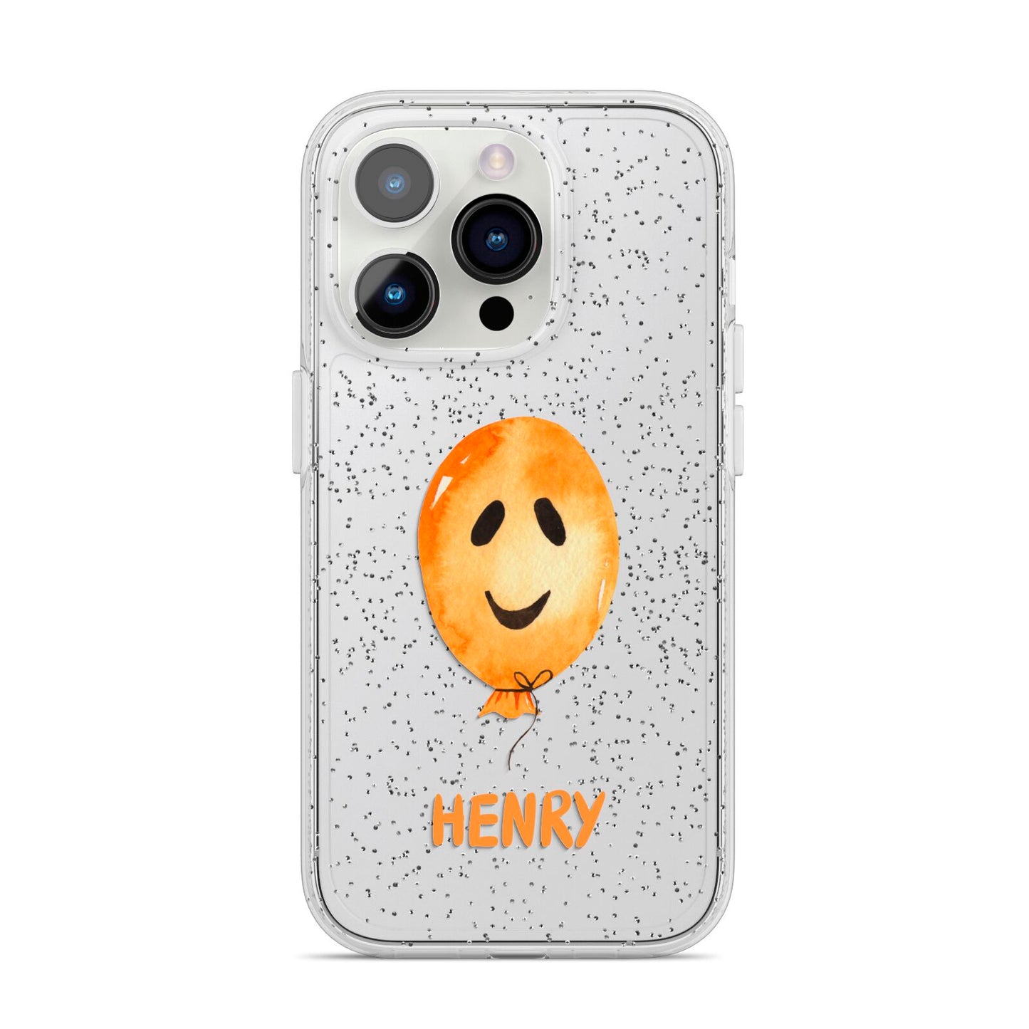 Orange Halloween Balloon Face iPhone 14 Pro Glitter Tough Case Silver