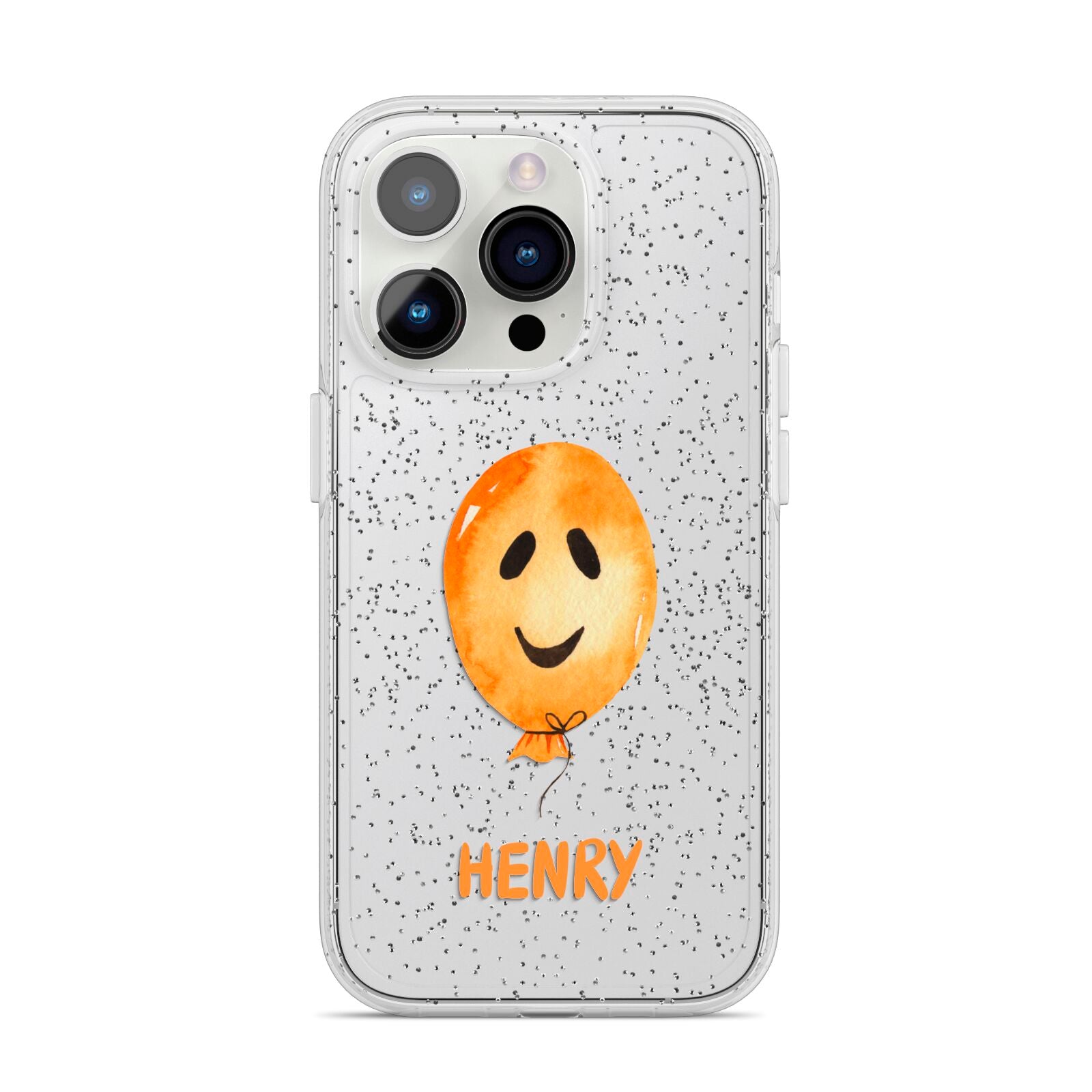 Orange Halloween Balloon Face iPhone 14 Pro Glitter Tough Case Silver