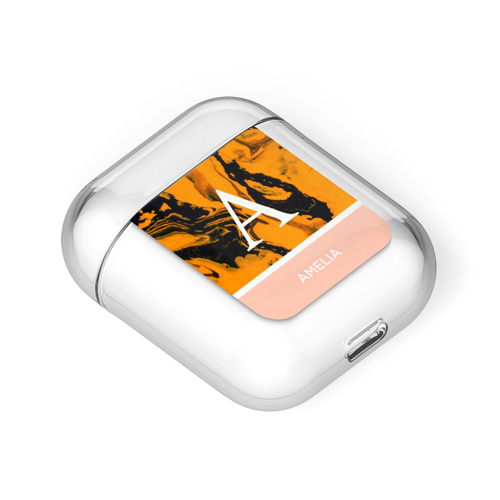 Orange Marble Personalised AirPods Case Laid Flat