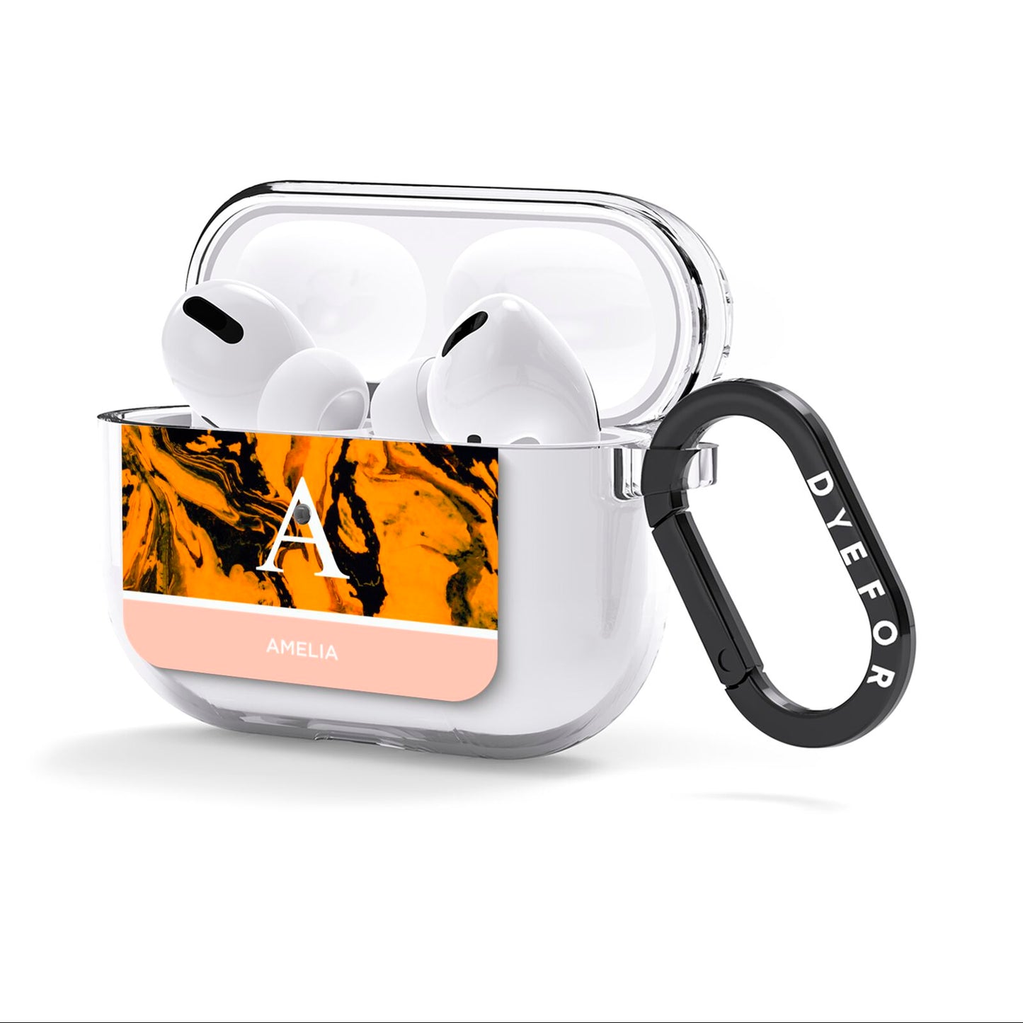 Orange Marble Personalised AirPods Clear Case 3rd Gen Side Image
