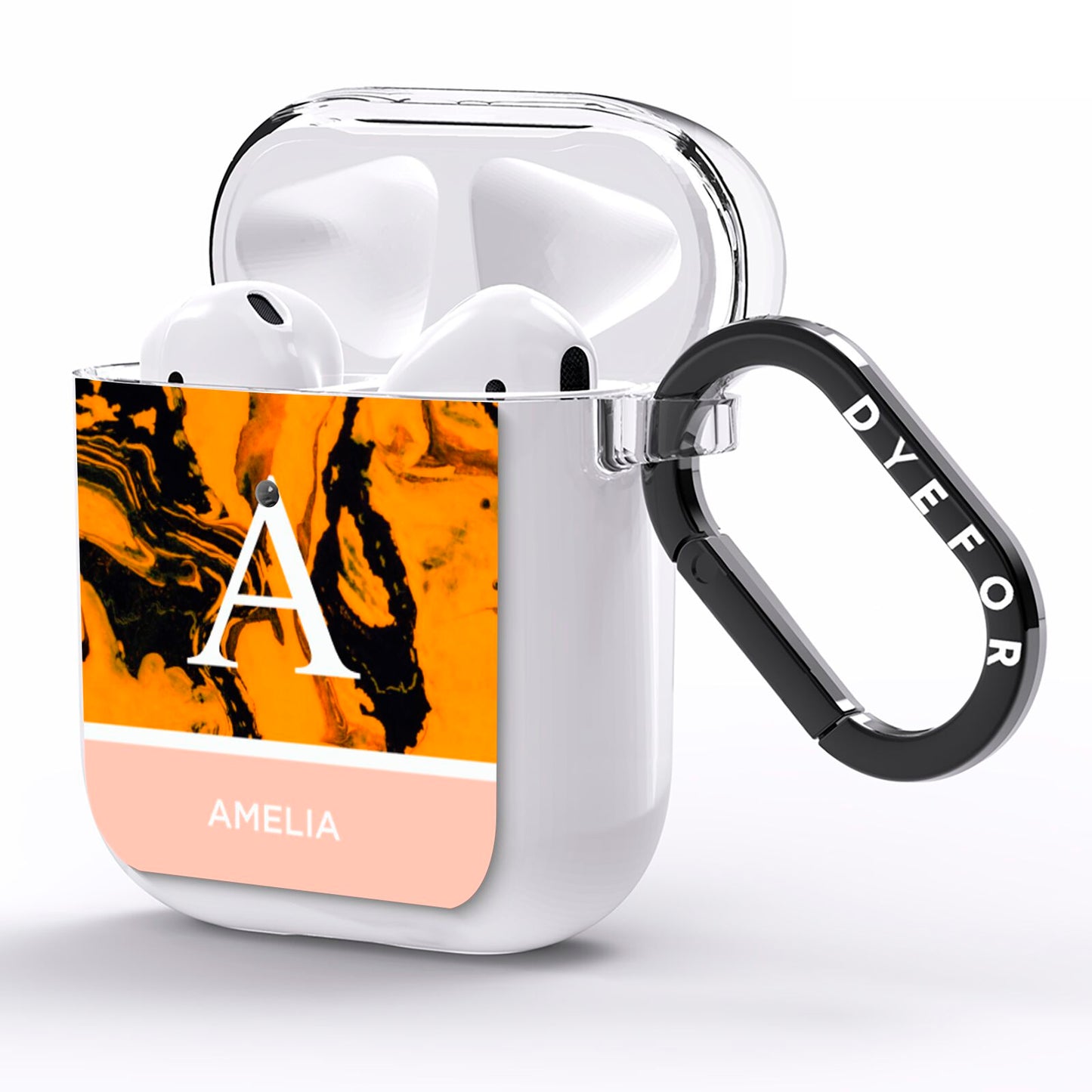Orange Marble Personalised AirPods Clear Case Side Image