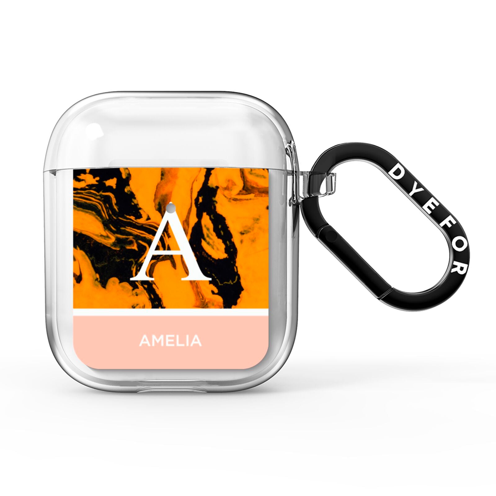 Orange Marble Personalised AirPods Clear Case