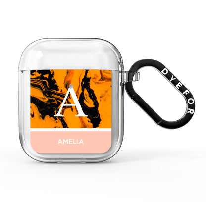 Orange Marble Personalised AirPods Clear Case