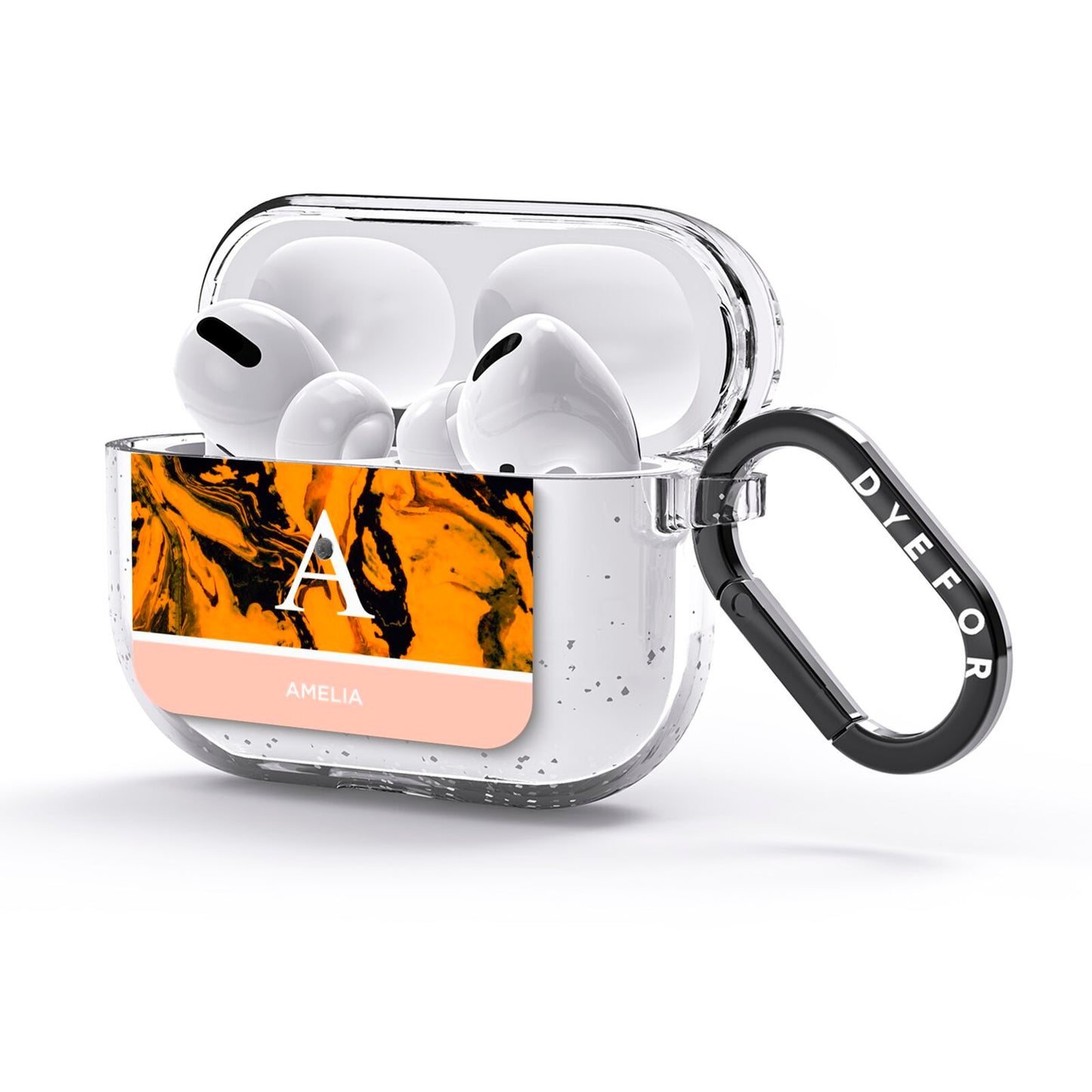 Orange Marble Personalised AirPods Glitter Case 3rd Gen Side Image