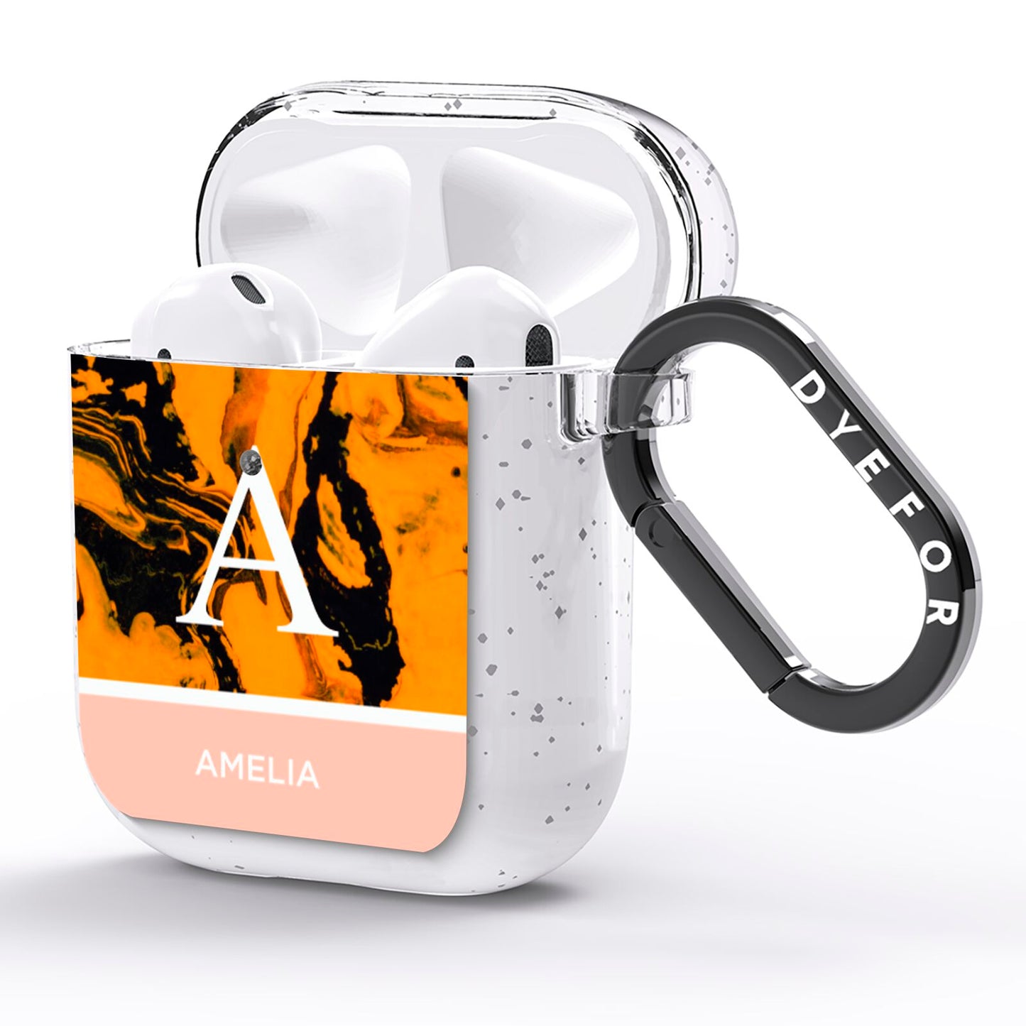 Orange Marble Personalised AirPods Glitter Case Side Image