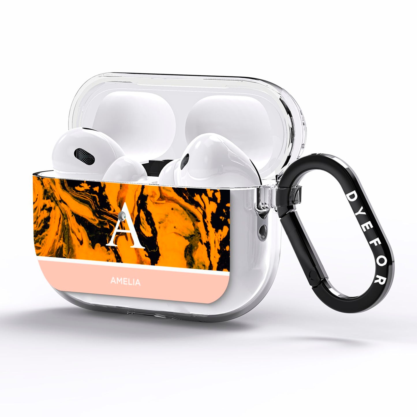 Orange Marble Personalised AirPods Pro Clear Case Side Image