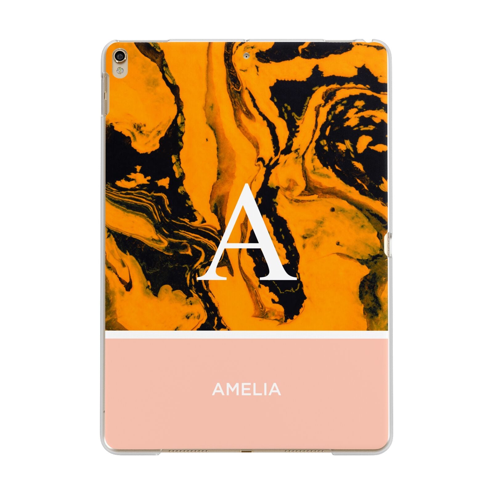 Orange Marble Personalised Apple iPad Gold Case