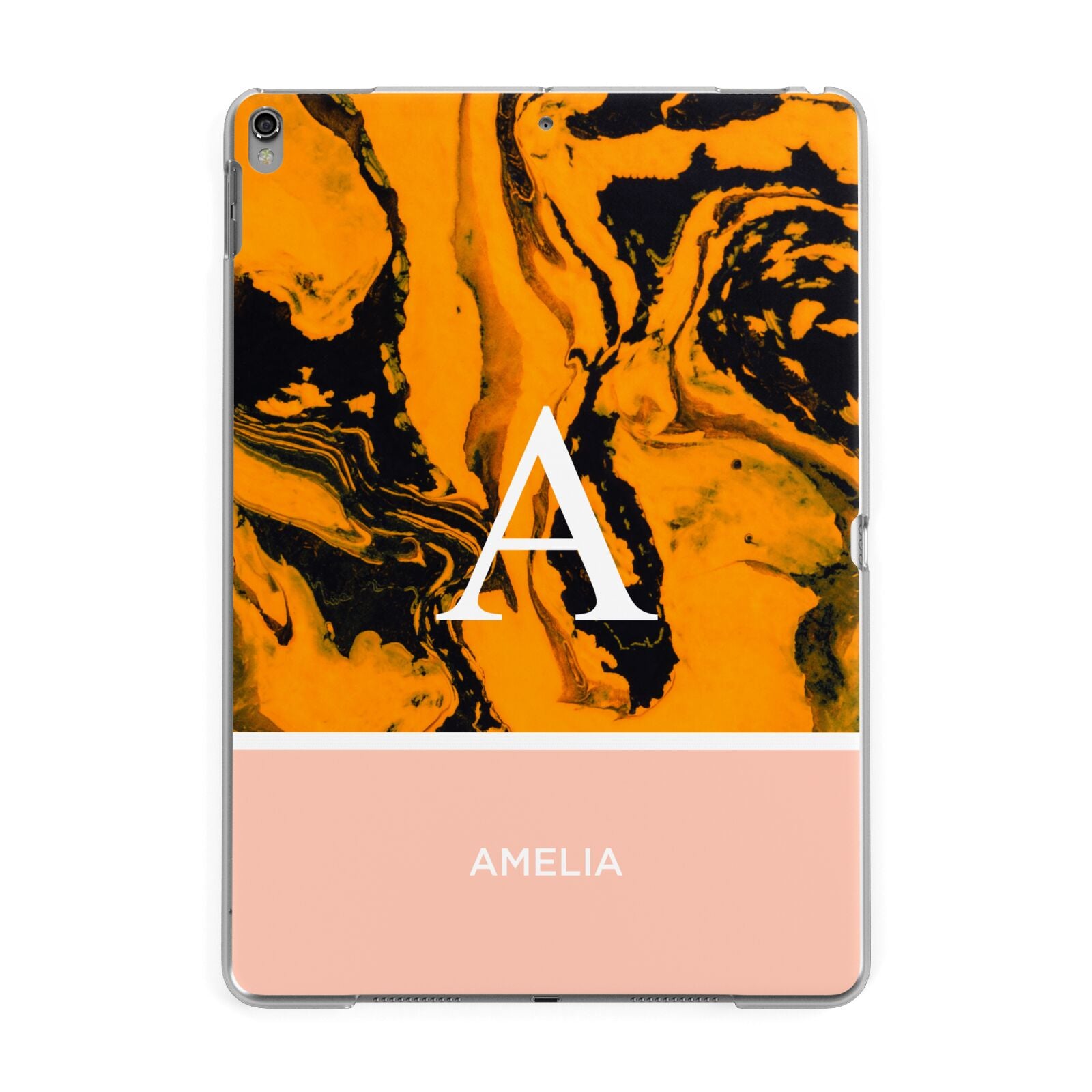 Orange Marble Personalised Apple iPad Grey Case