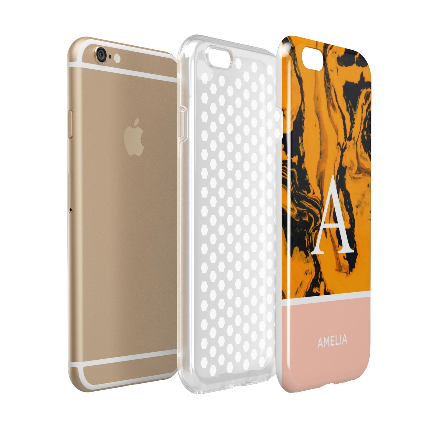 Orange Marble Personalised Apple iPhone 6 3D Tough Case Expanded view