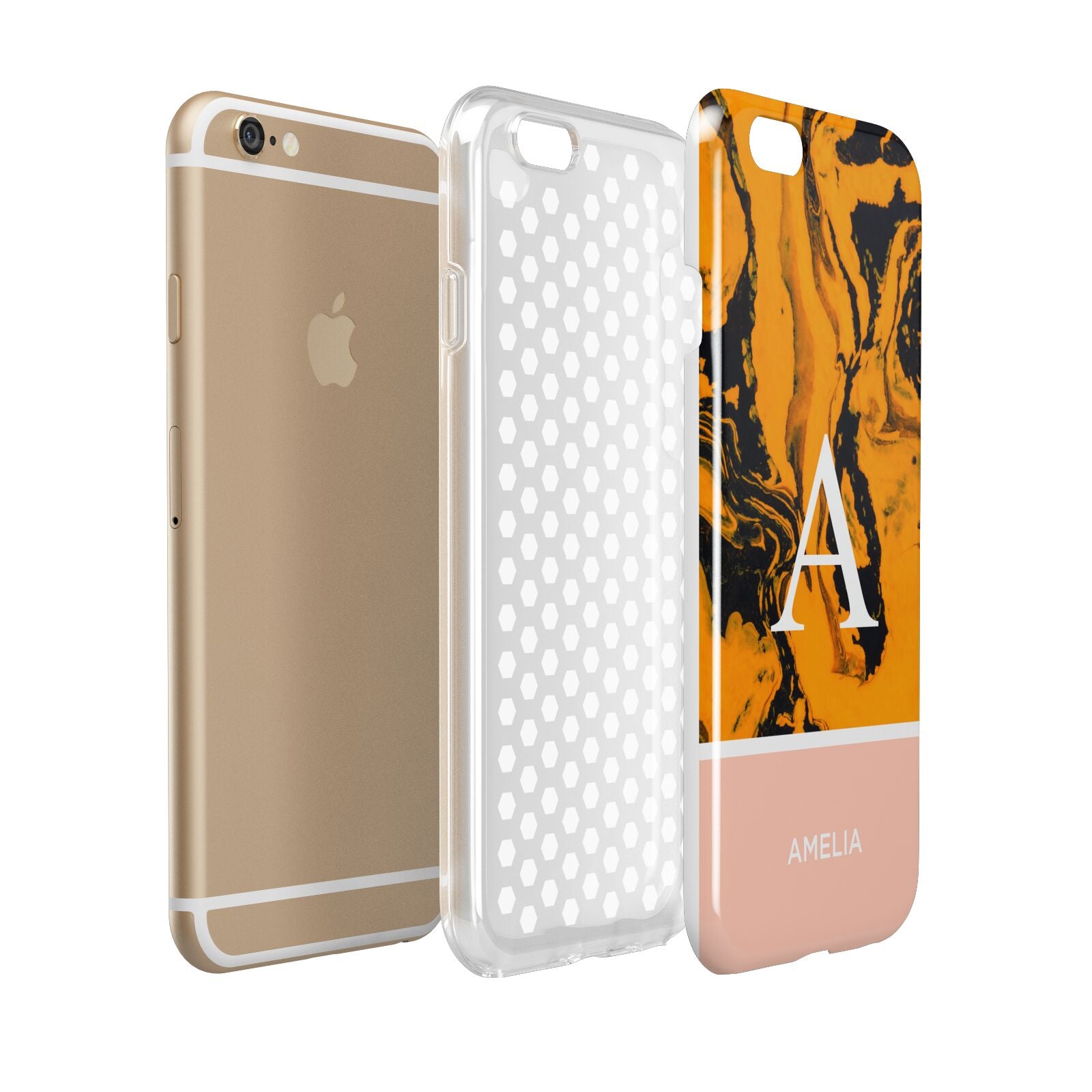 Orange Marble Personalised Apple iPhone 6 3D Tough Case Expanded view
