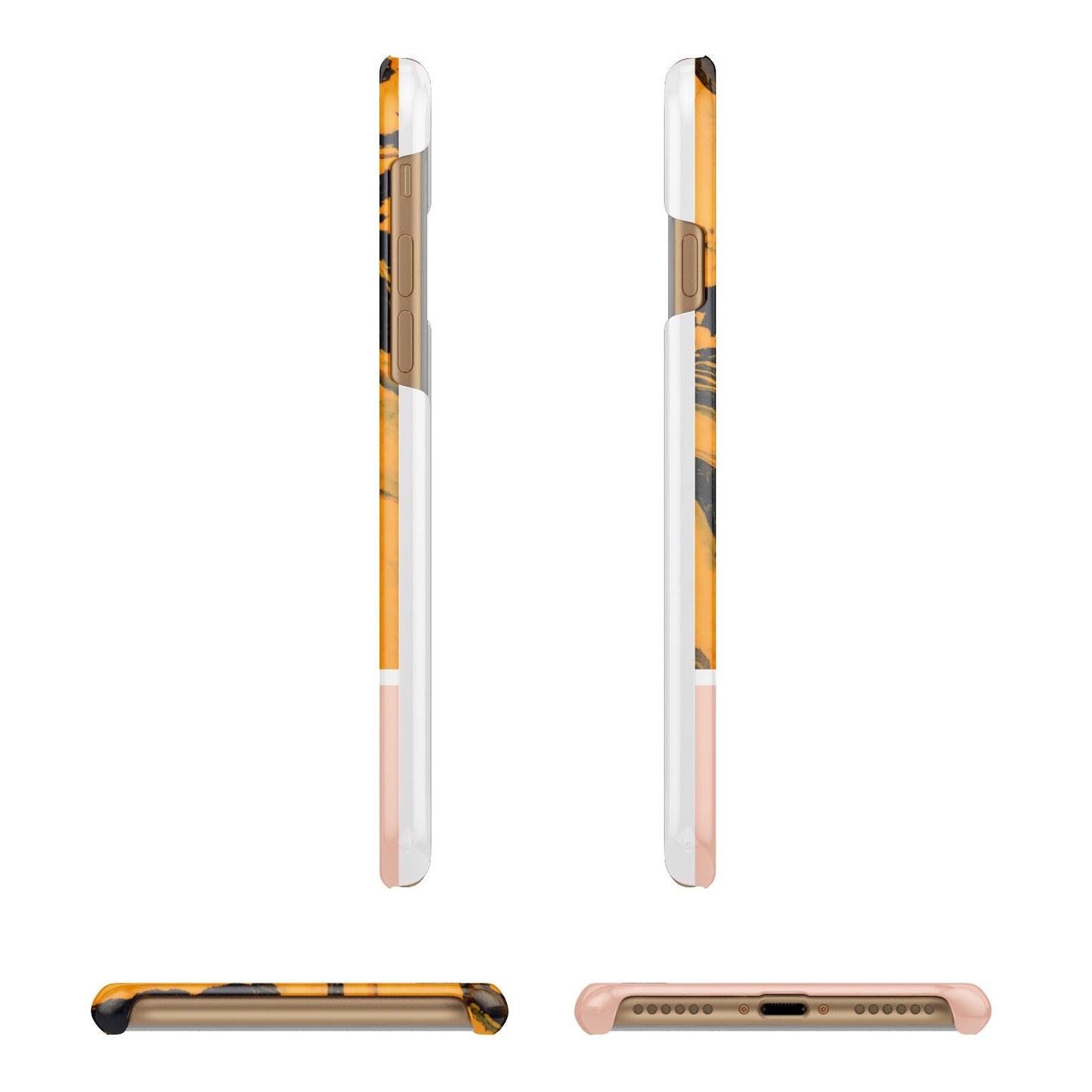 Orange Marble Personalised Apple iPhone 7 8 3D Wrap Snap Case Angled Images