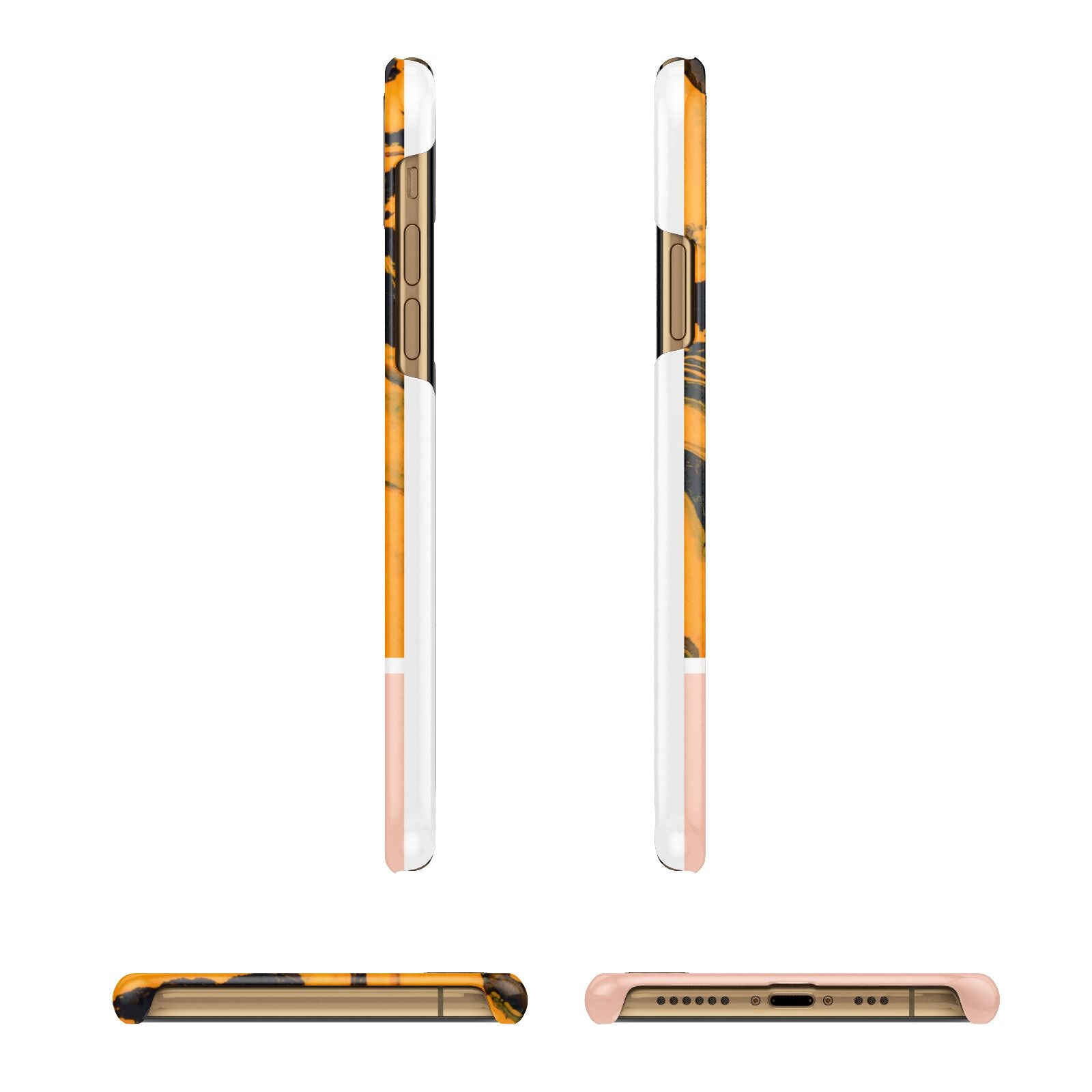 Orange Marble Personalised Apple iPhone Xs 3D Wrap Snap Case Angled Images