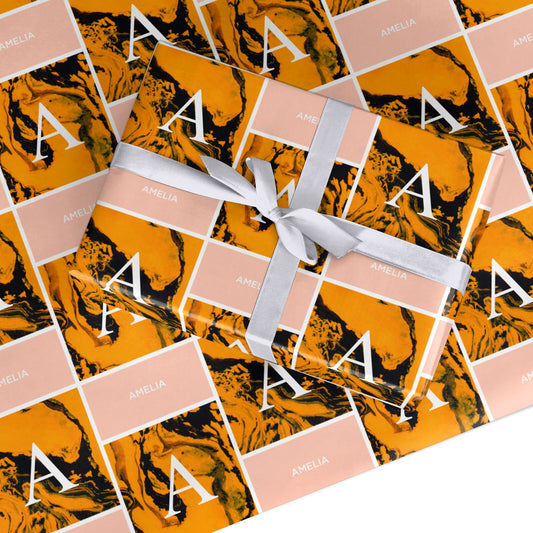 Orange Marble Personalised Custom Wrapping Paper