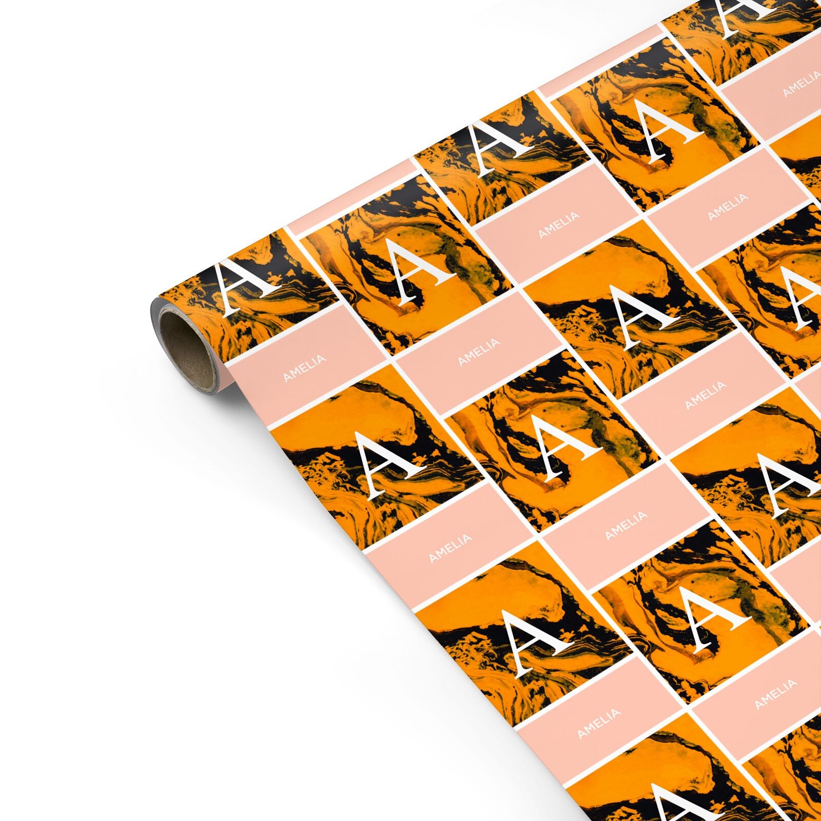 Orange Marble Personalised Personalised Gift Wrap
