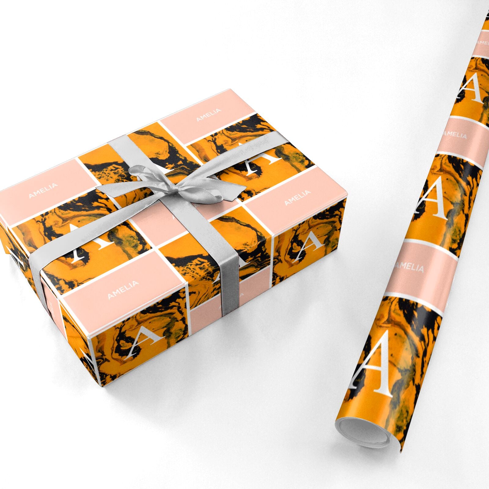 Orange Marble Personalised Personalised Wrapping Paper