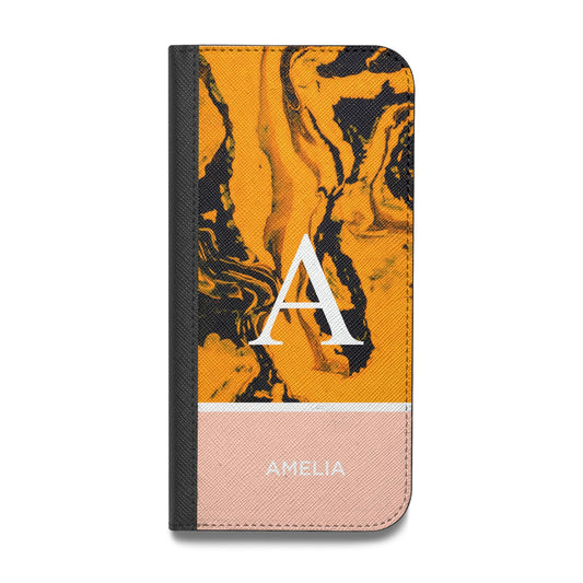 Orange Marble Personalised Vegan Leather Flip Samsung Case