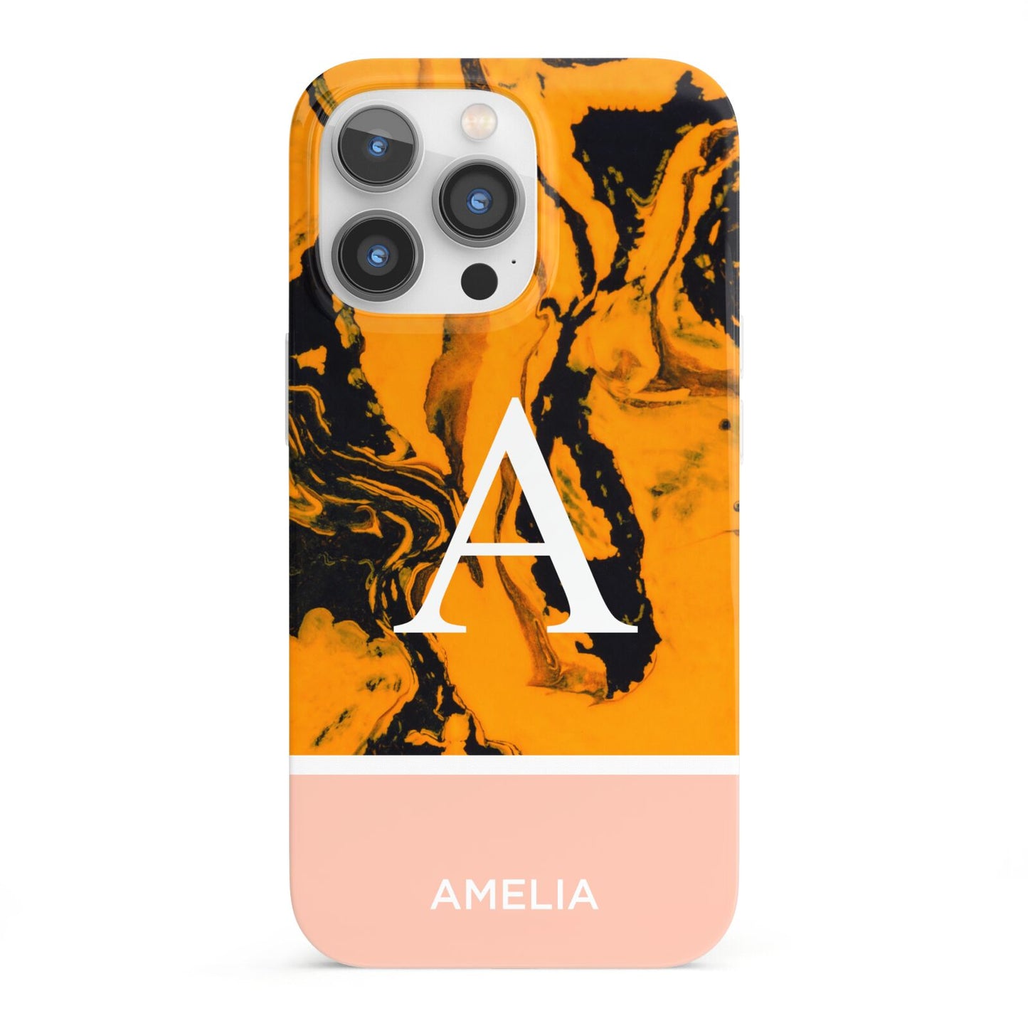 Orange Marble Personalised iPhone 13 Pro Full Wrap 3D Snap Case