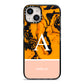 Orange Marble Personalised iPhone 14 Black Impact Case on Silver phone