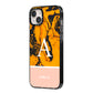 Orange Marble Personalised iPhone 14 Plus Black Impact Case Side Angle on Silver phone