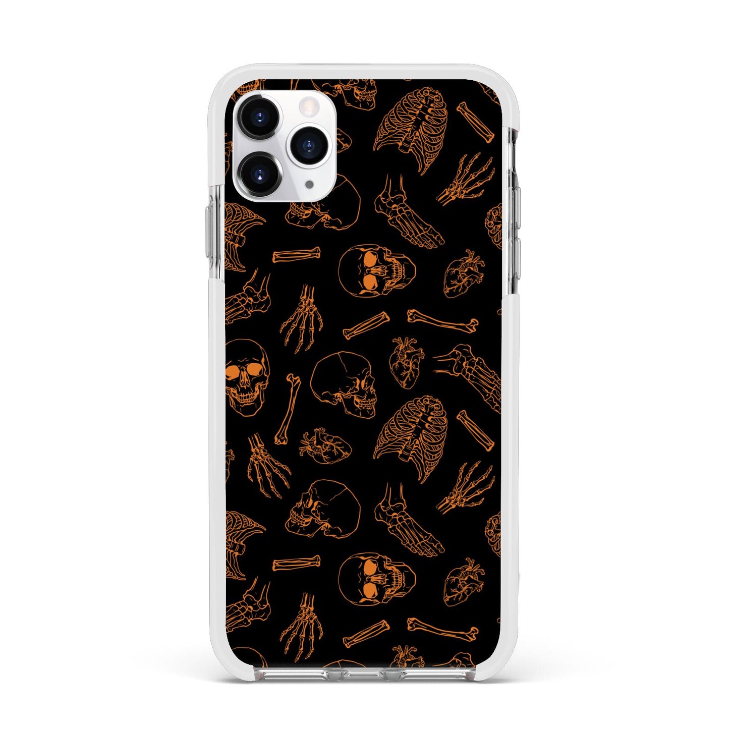 Orange Skeleton Illustrations Apple iPhone 11 Pro Max in Silver with White Impact Case