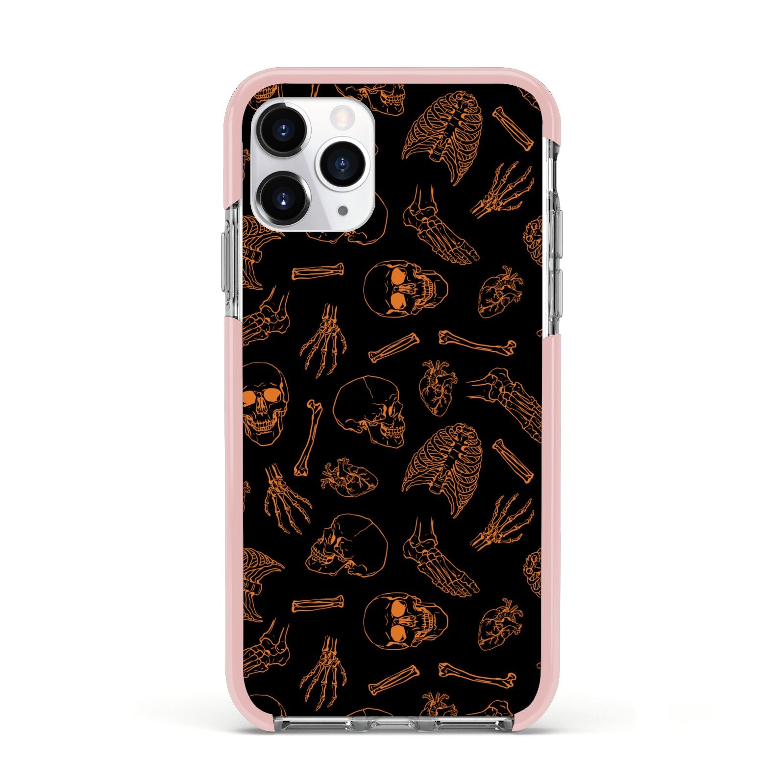 Orange Skeleton Illustrations Apple iPhone 11 Pro in Silver with Pink Impact Case
