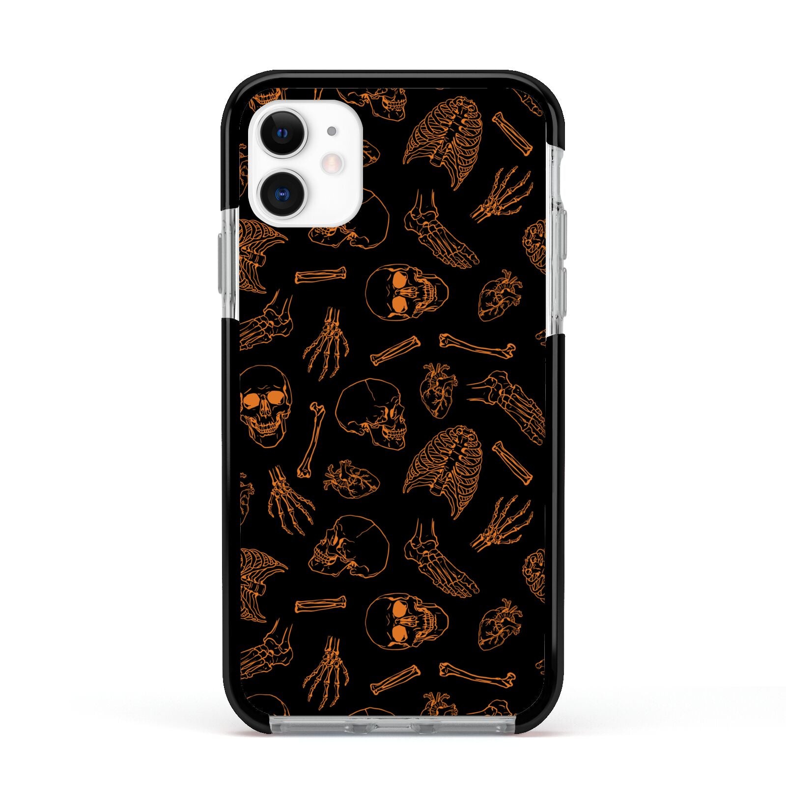 Orange Skeleton Illustrations Apple iPhone 11 in White with Black Impact Case