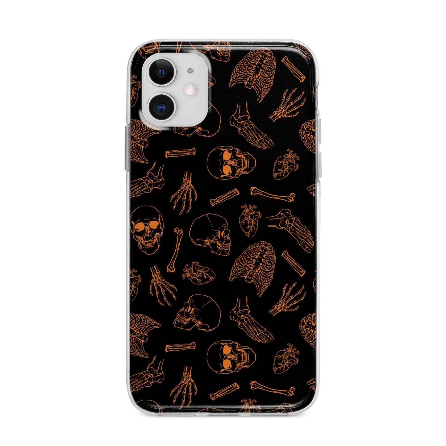 Orange Skeleton Illustrations Apple iPhone 11 in White with Bumper Case