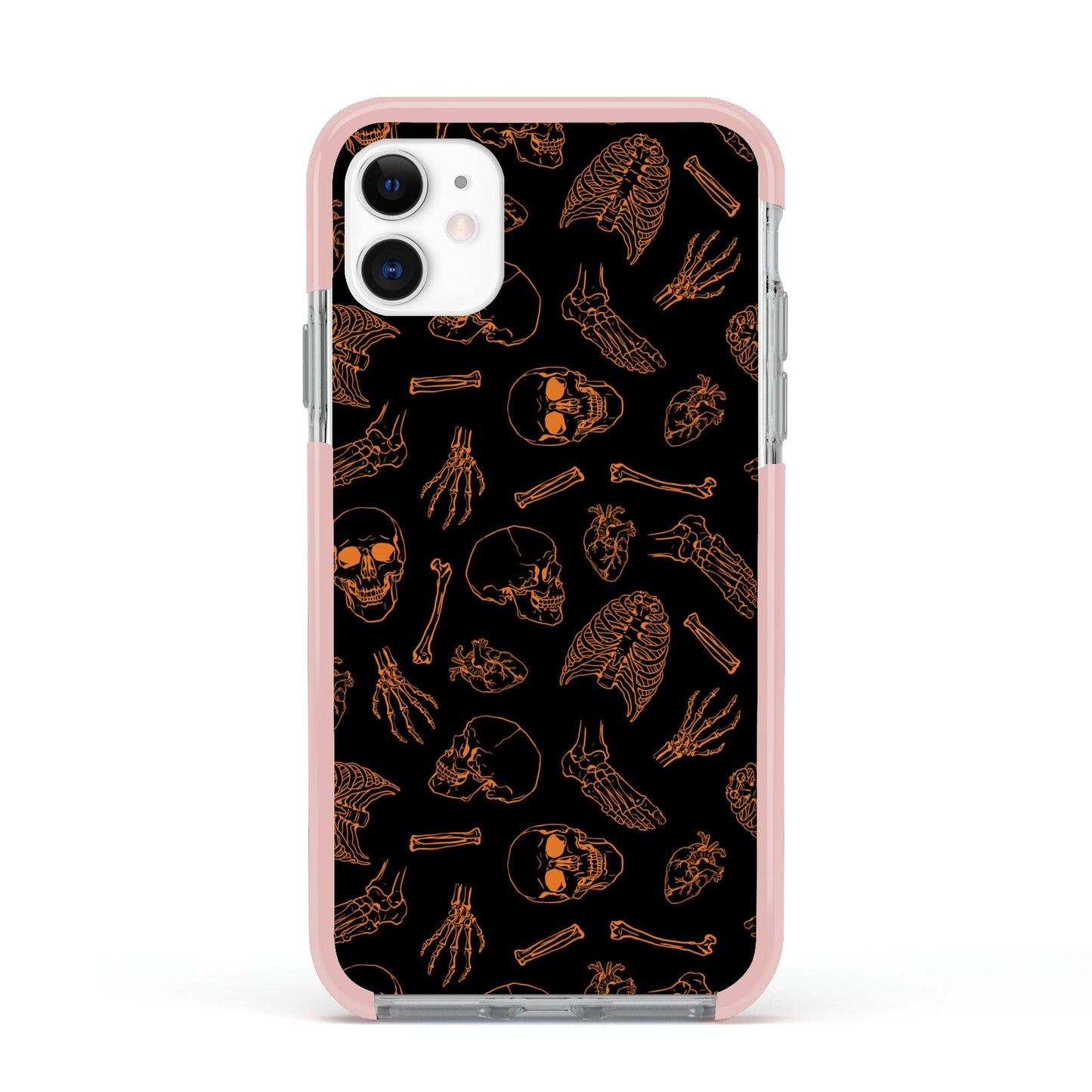 Orange Skeleton Illustrations Apple iPhone 11 in White with Pink Impact Case
