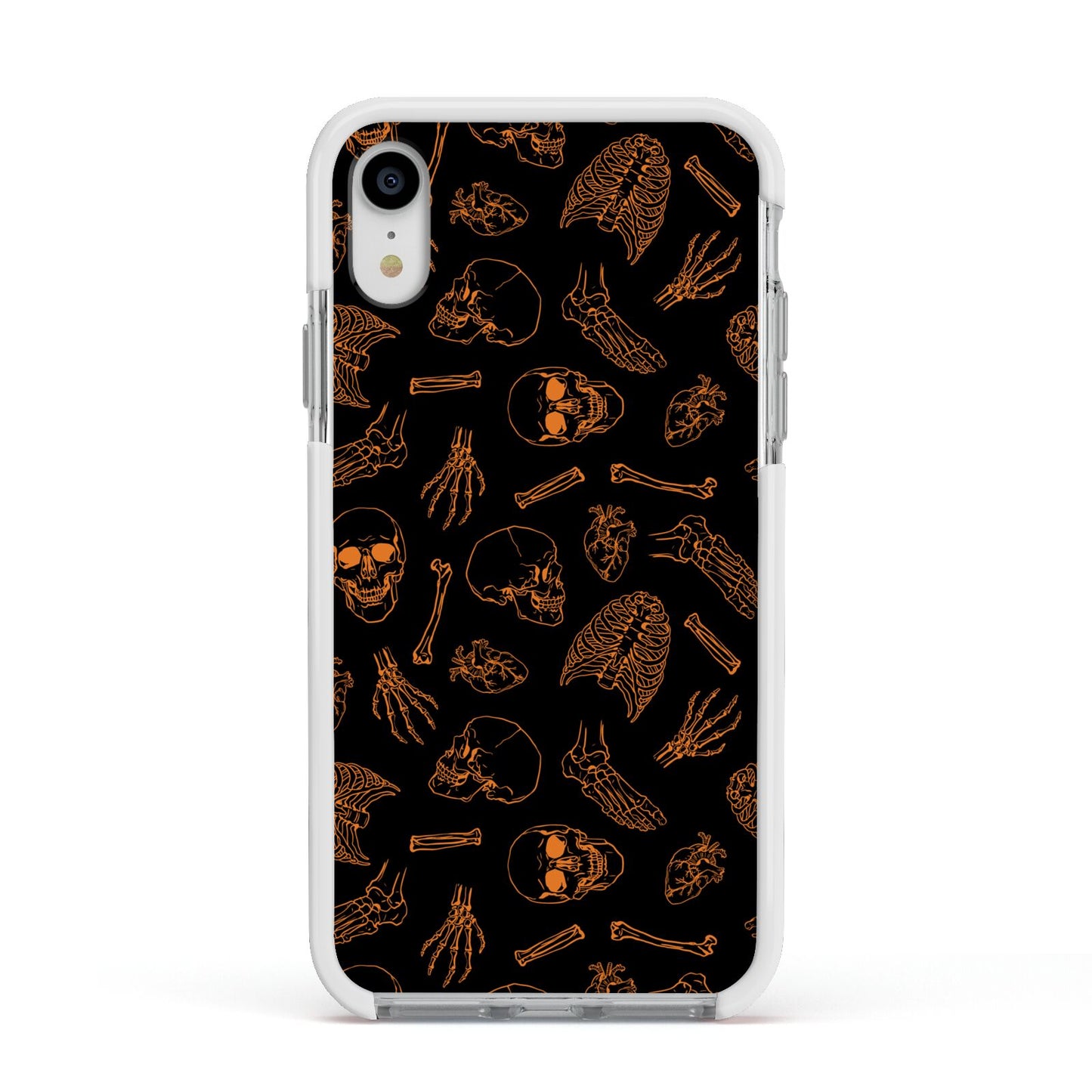 Orange Skeleton Illustrations Apple iPhone XR Impact Case White Edge on Silver Phone