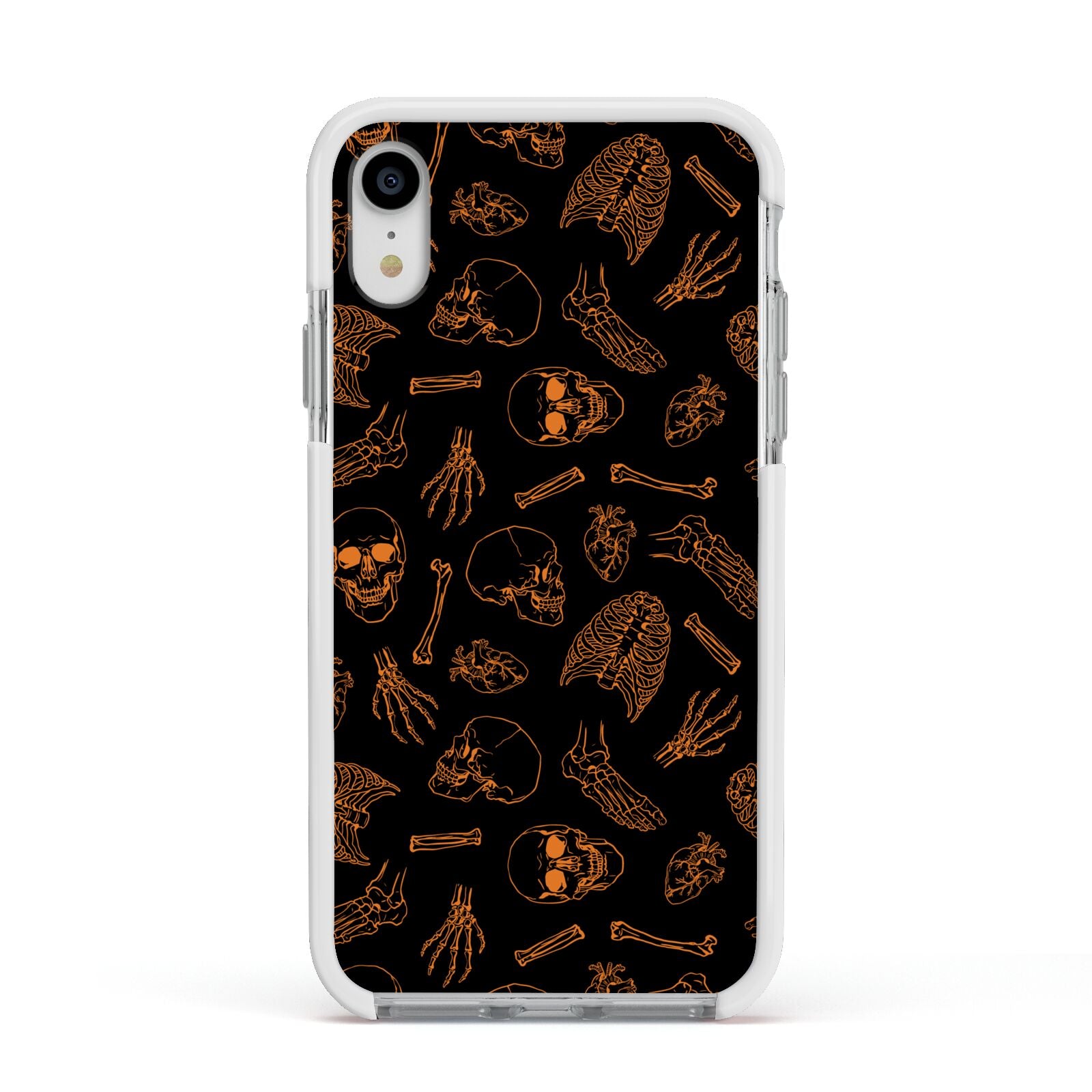 Orange Skeleton Illustrations Apple iPhone XR Impact Case White Edge on Silver Phone