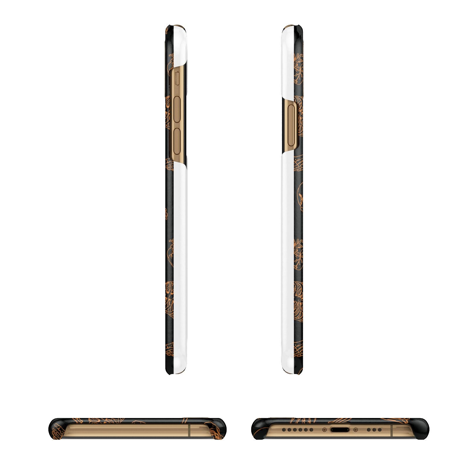 Orange Skeleton Illustrations Apple iPhone Xs 3D Wrap Snap Case Angled Images