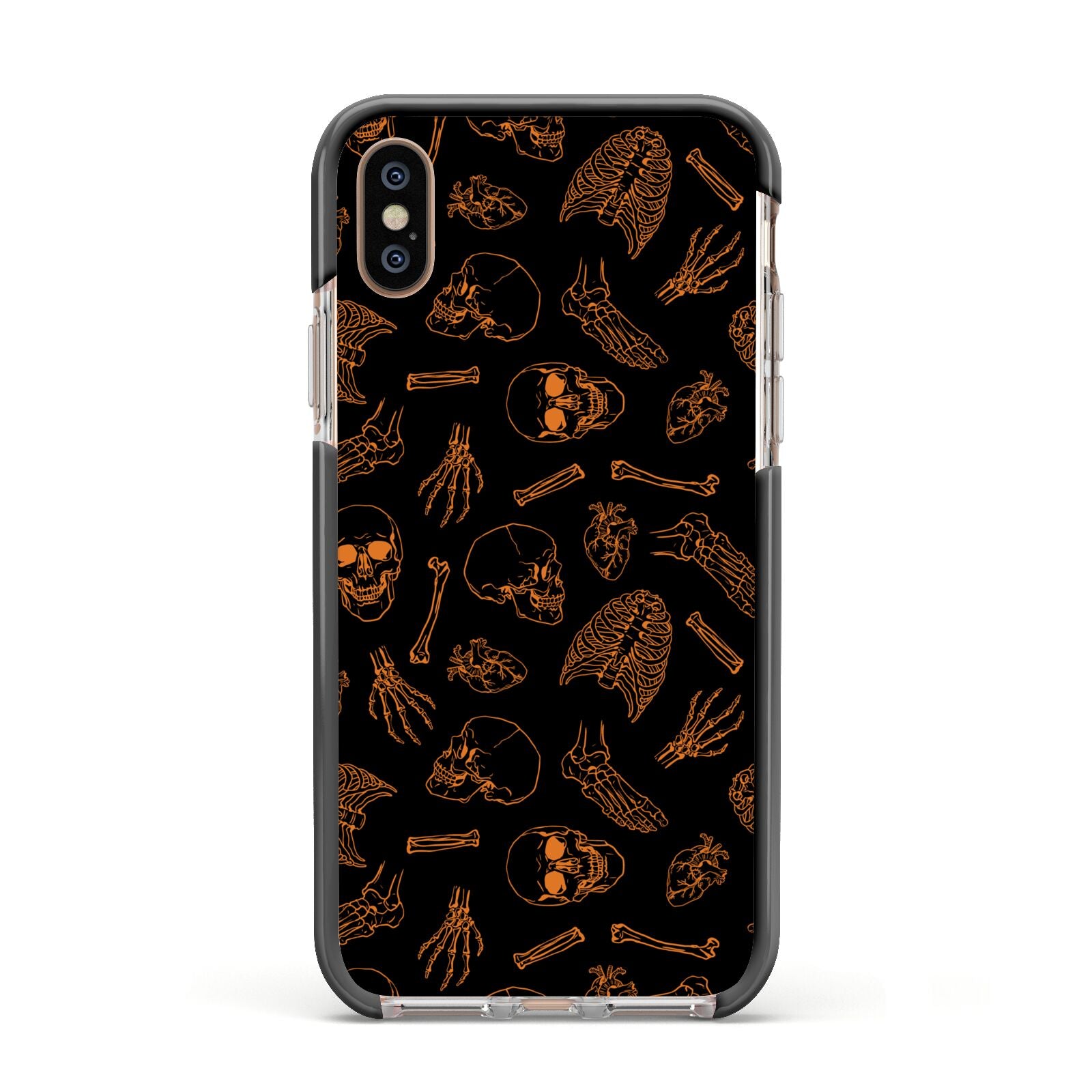 Orange Skeleton Illustrations Apple iPhone Xs Impact Case Black Edge on Gold Phone