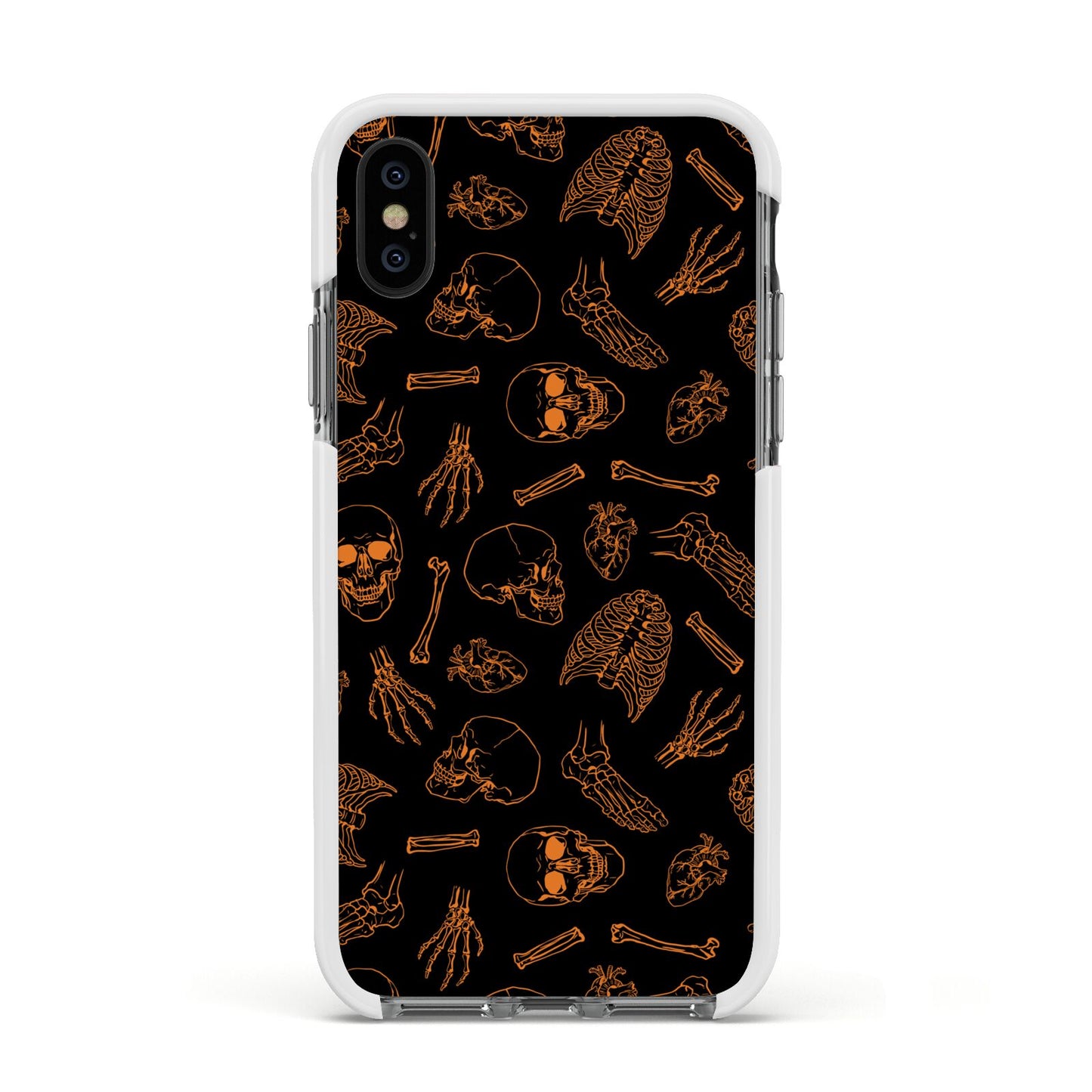 Orange Skeleton Illustrations Apple iPhone Xs Impact Case White Edge on Black Phone