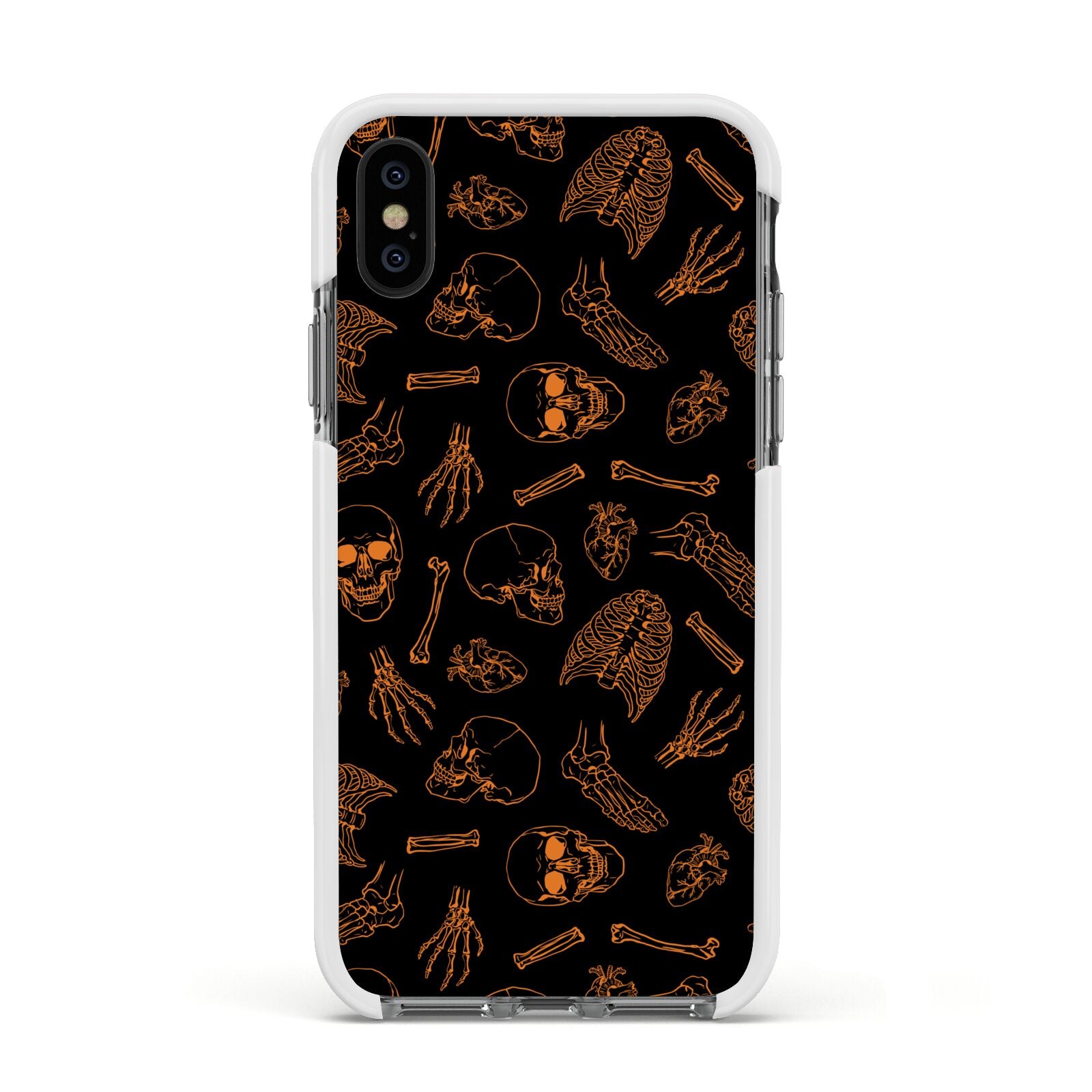 Orange Skeleton Illustrations Apple iPhone Xs Impact Case White Edge on Black Phone