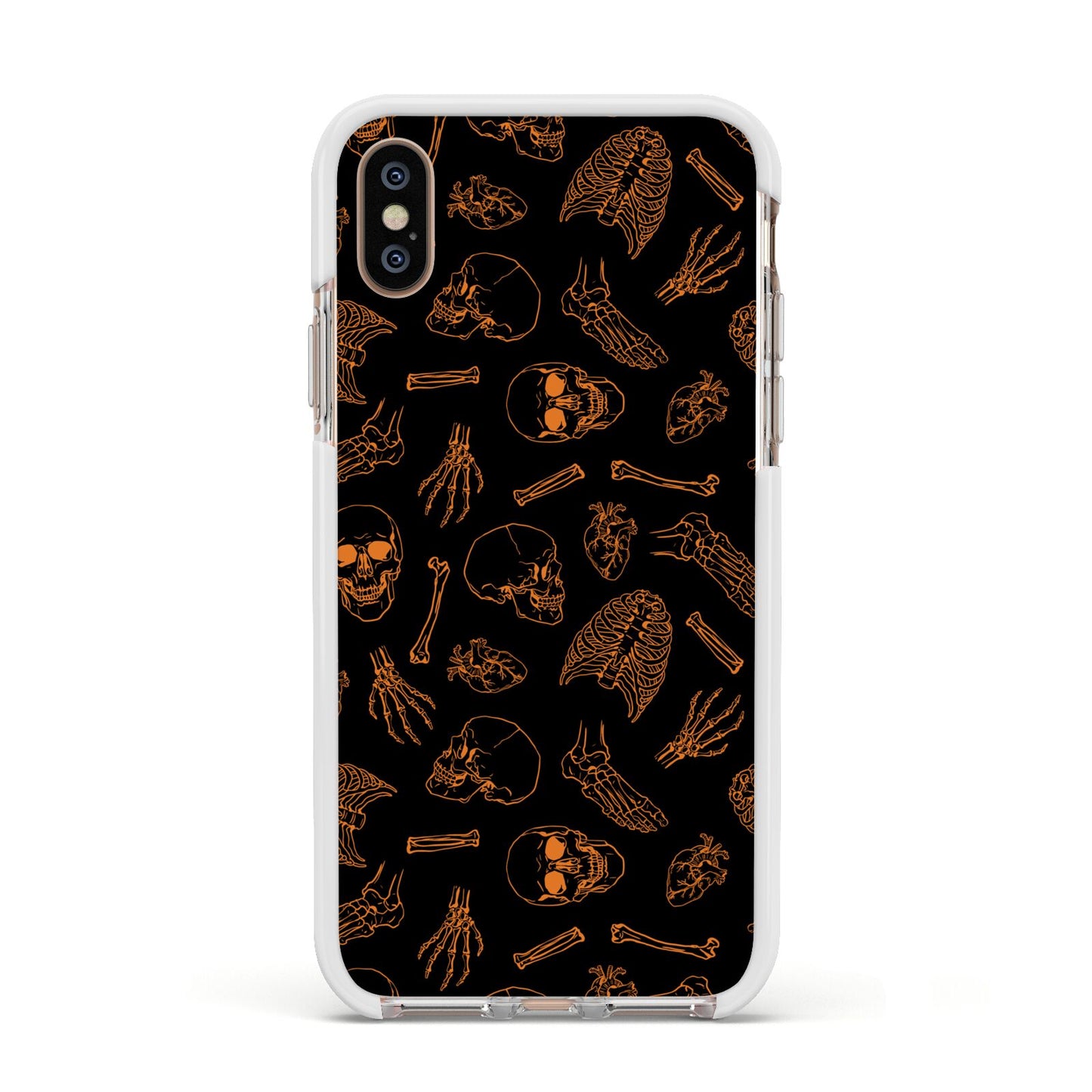 Orange Skeleton Illustrations Apple iPhone Xs Impact Case White Edge on Gold Phone