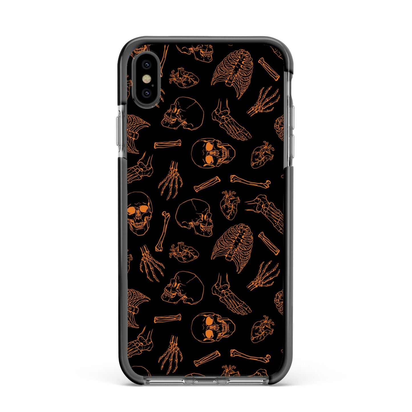 Orange Skeleton Illustrations Apple iPhone Xs Max Impact Case Black Edge on Black Phone