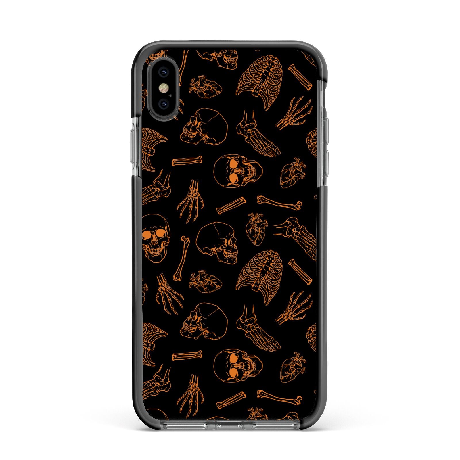 Orange Skeleton Illustrations Apple iPhone Xs Max Impact Case Black Edge on Black Phone