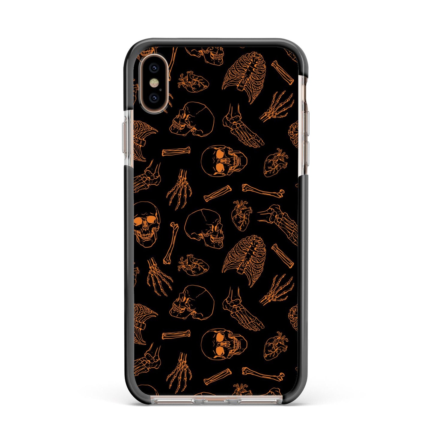 Orange Skeleton Illustrations Apple iPhone Xs Max Impact Case Black Edge on Gold Phone